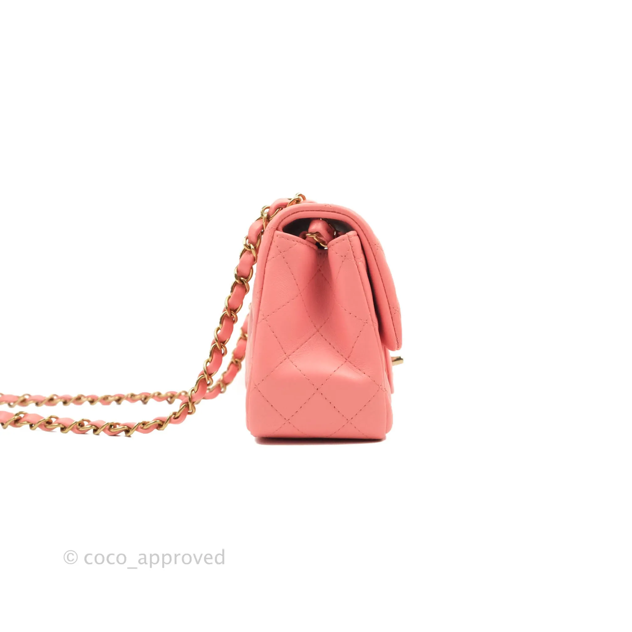 Chanel Quilted Mini Square Pink Lambskin Gold Hardware
