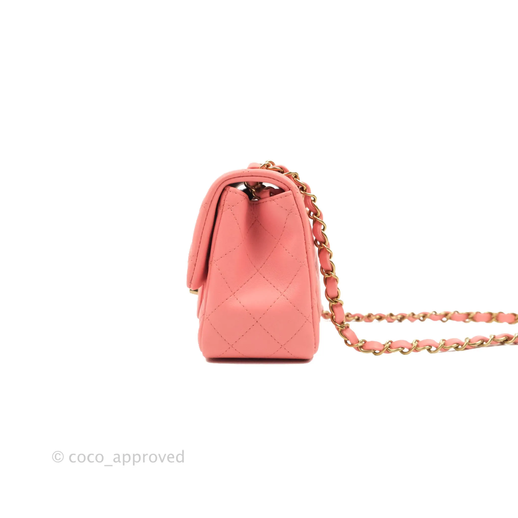 Chanel Quilted Mini Square Pink Lambskin Gold Hardware