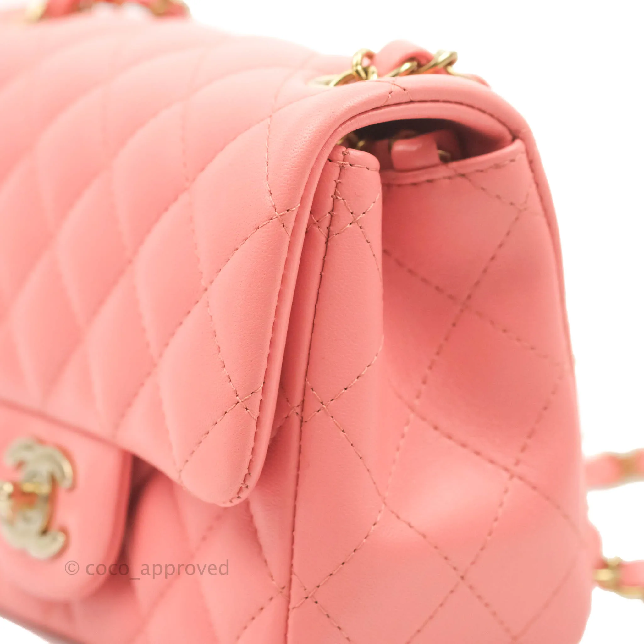 Chanel Quilted Mini Square Pink Lambskin Gold Hardware