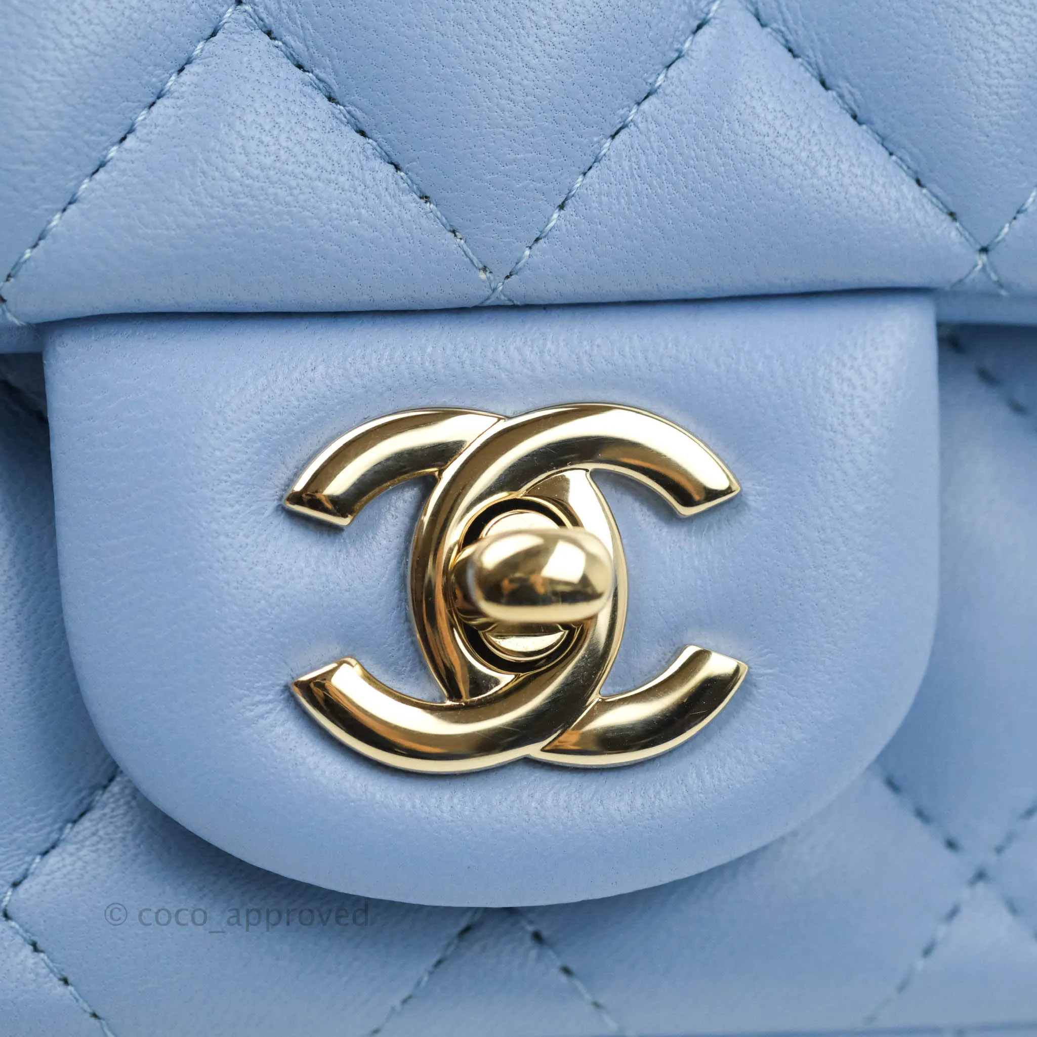 Chanel Quilted Mini Square Sky Blue Lambskin Gold Hardware 21C