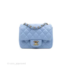 Chanel Quilted Mini Square Sky Blue Lambskin Gold Hardware 21C