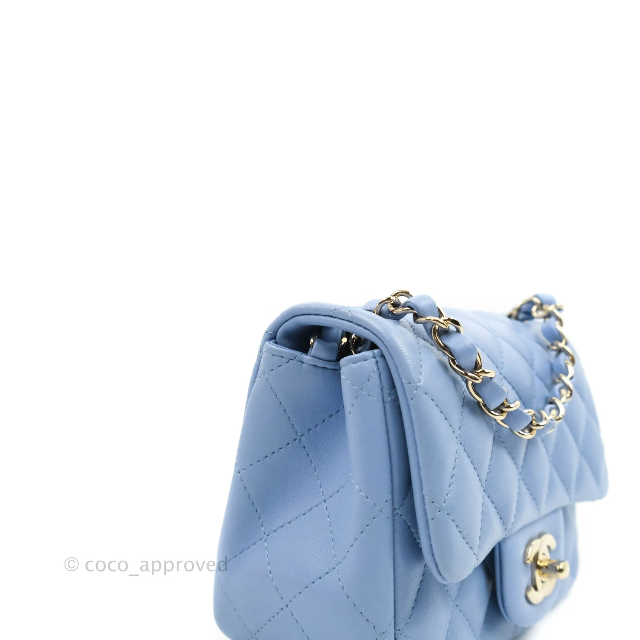 Chanel Quilted Mini Square Sky Blue Lambskin Gold Hardware 21C
