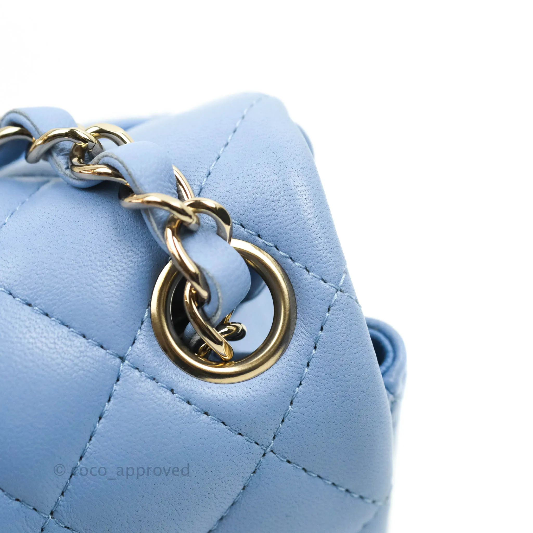 Chanel Quilted Mini Square Sky Blue Lambskin Gold Hardware 21C