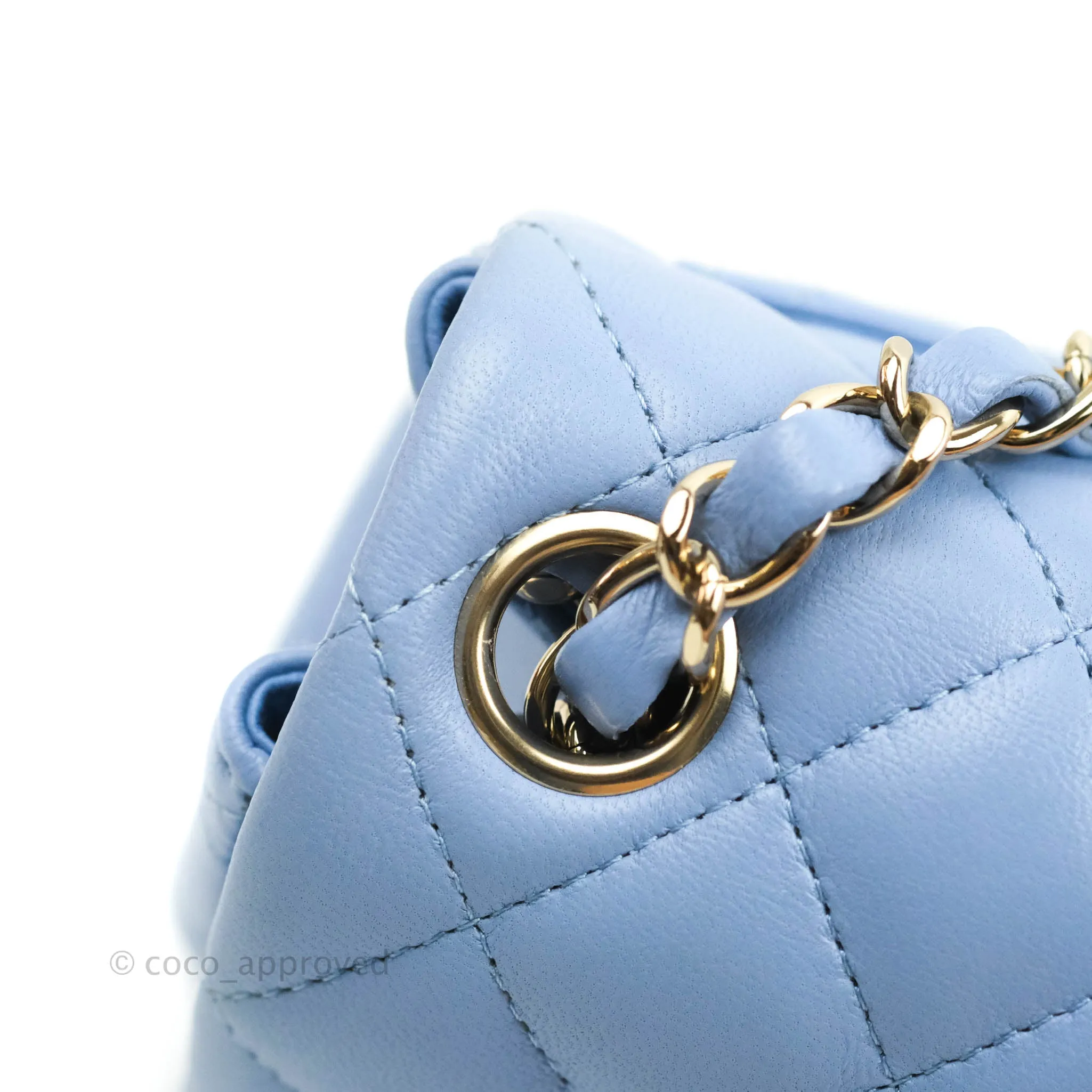 Chanel Quilted Mini Square Sky Blue Lambskin Gold Hardware 21C