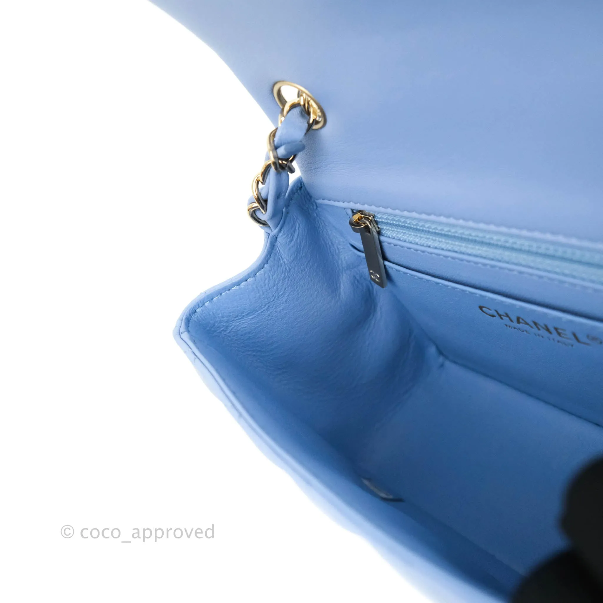 Chanel Quilted Mini Square Sky Blue Lambskin Gold Hardware 21C