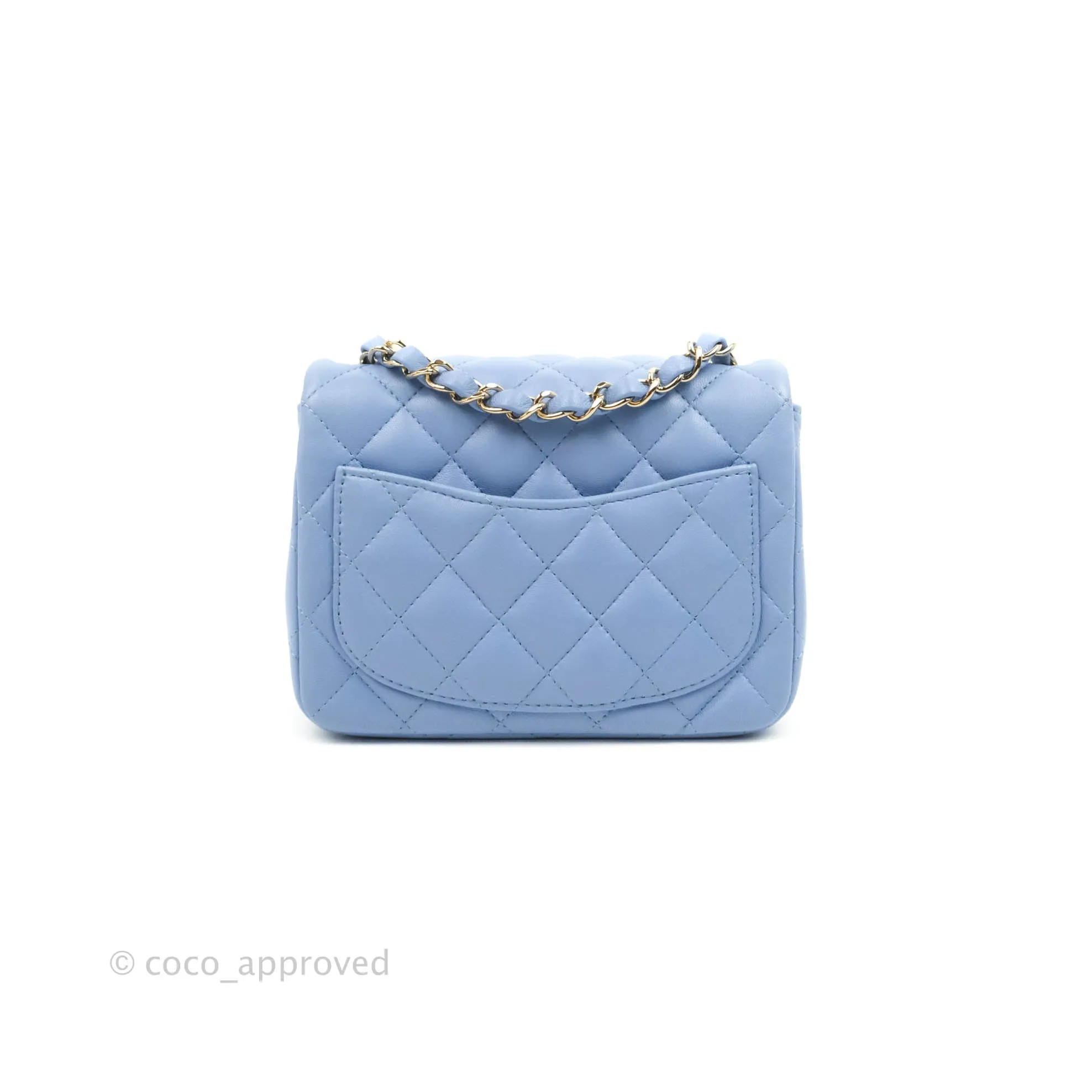 Chanel Quilted Mini Square Sky Blue Lambskin Gold Hardware 21C
