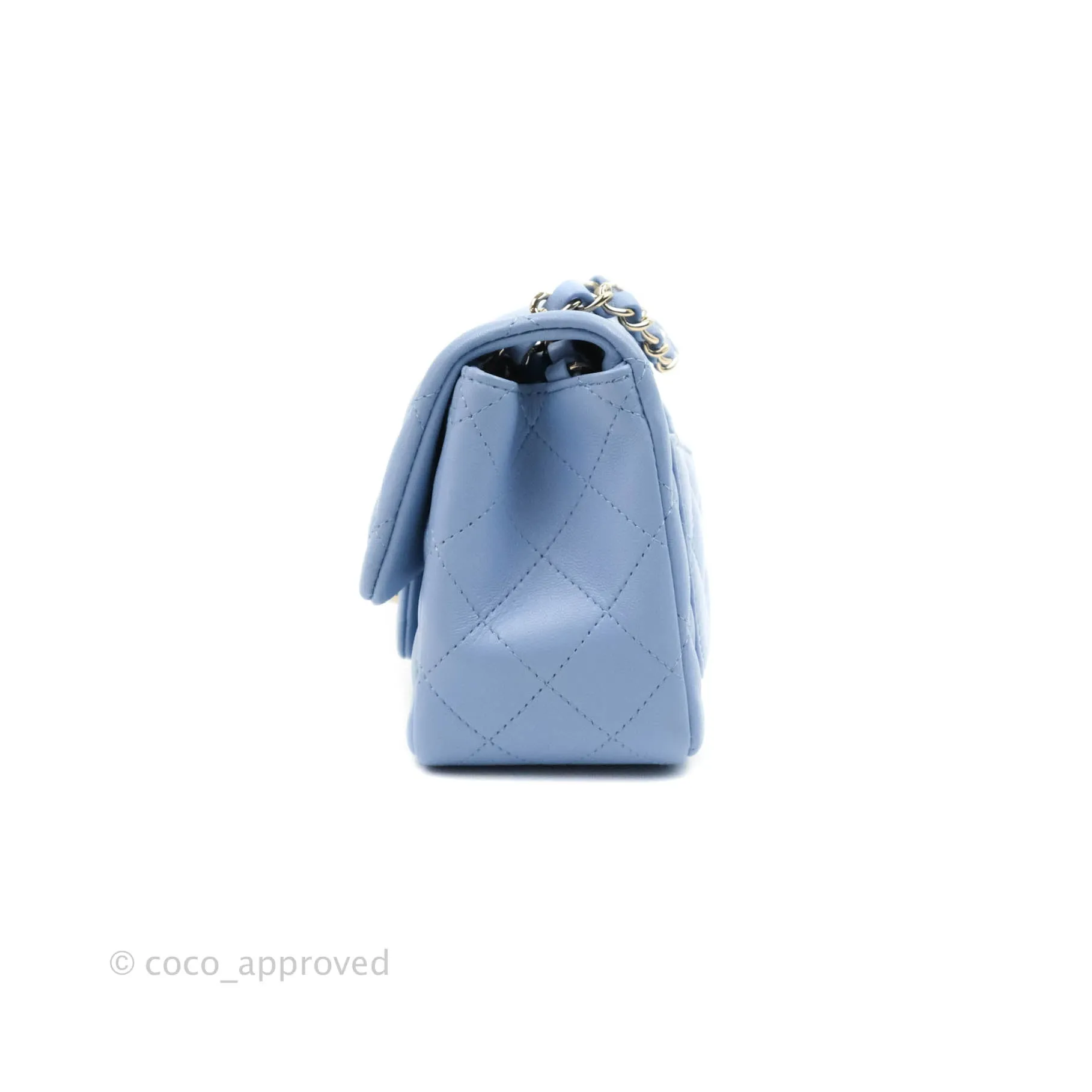 Chanel Quilted Mini Square Sky Blue Lambskin Gold Hardware 21C