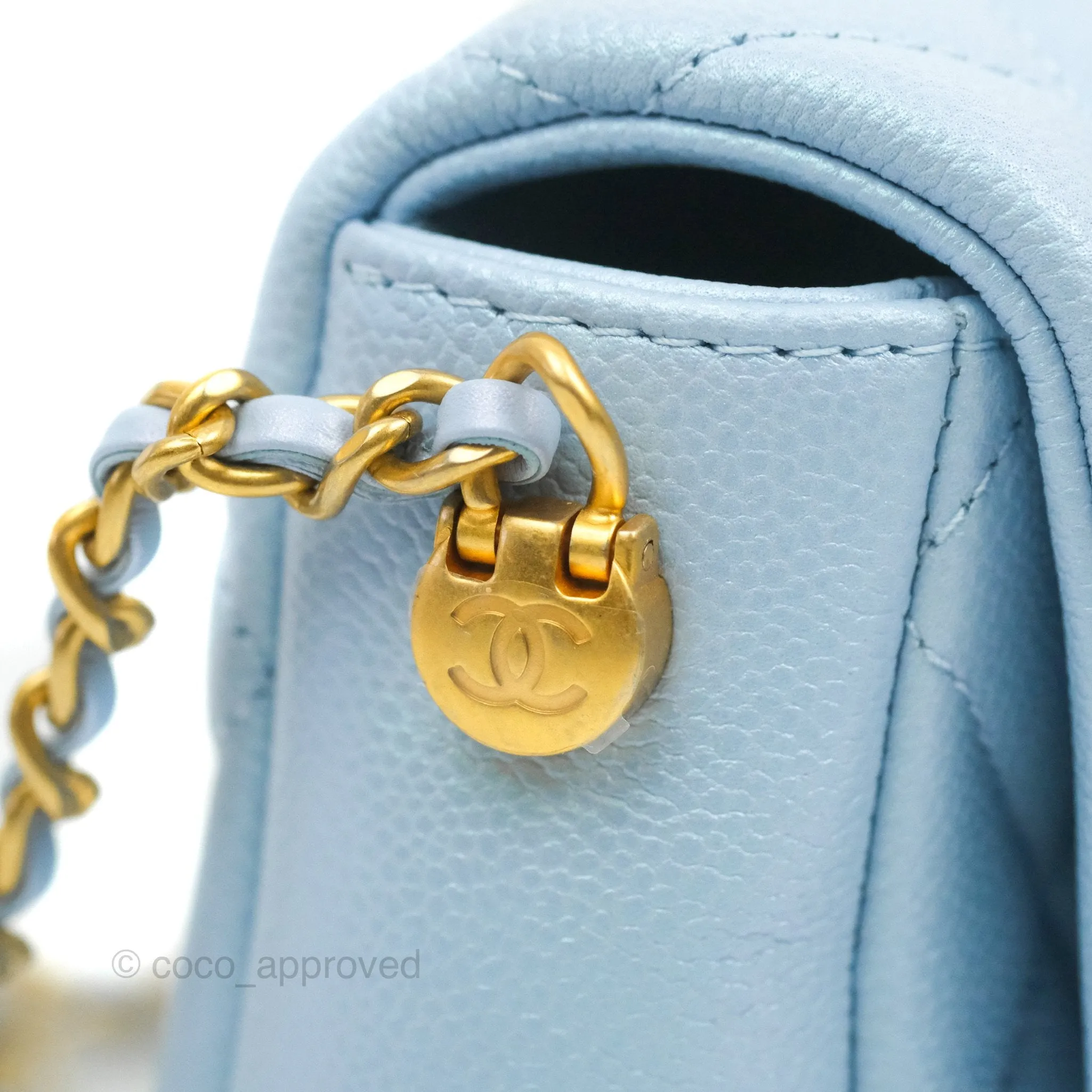 Chanel Quilted My Perfect Mini Iridescent Blue Caviar Aged Gold Hardware