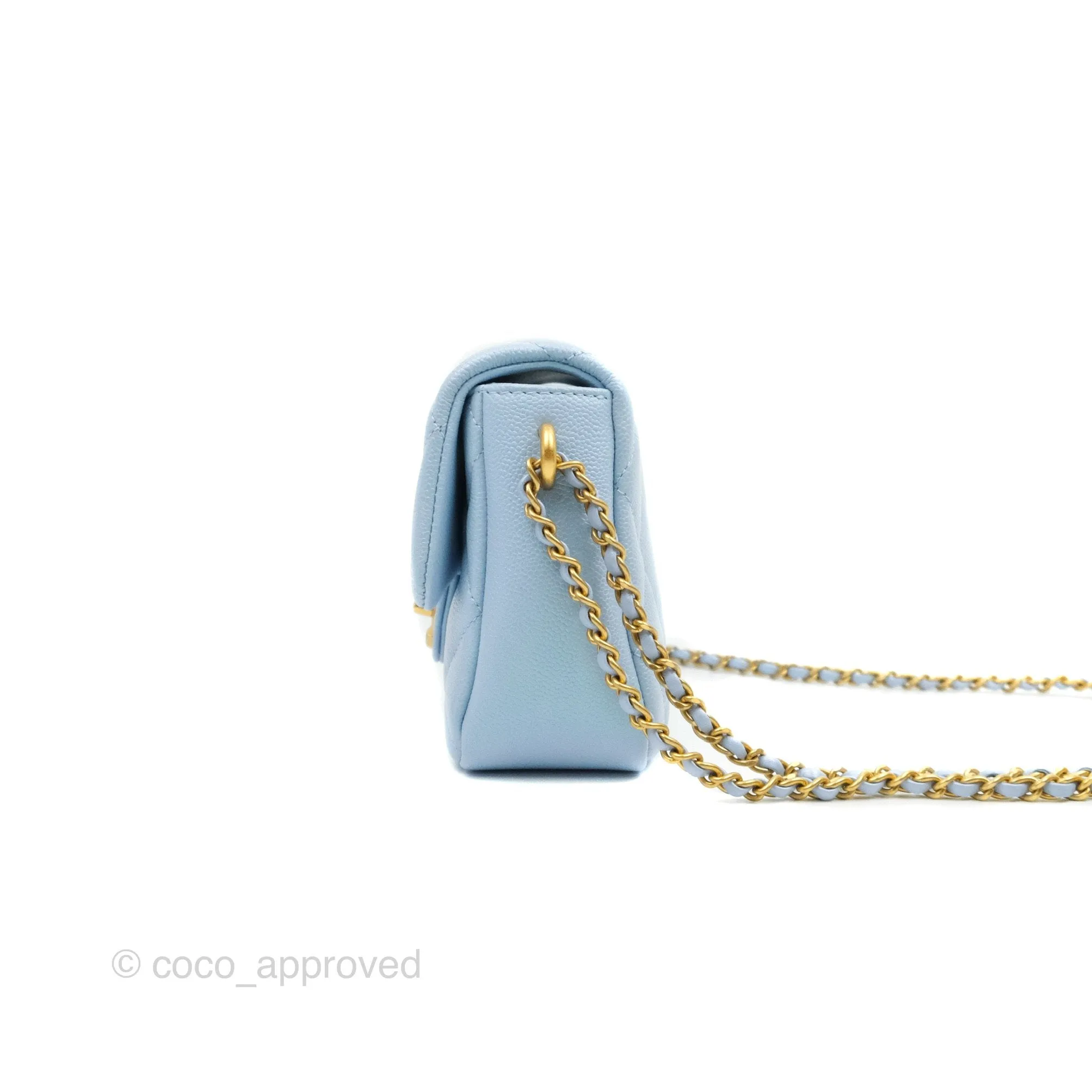 Chanel Quilted My Perfect Mini Iridescent Blue Caviar Aged Gold Hardware