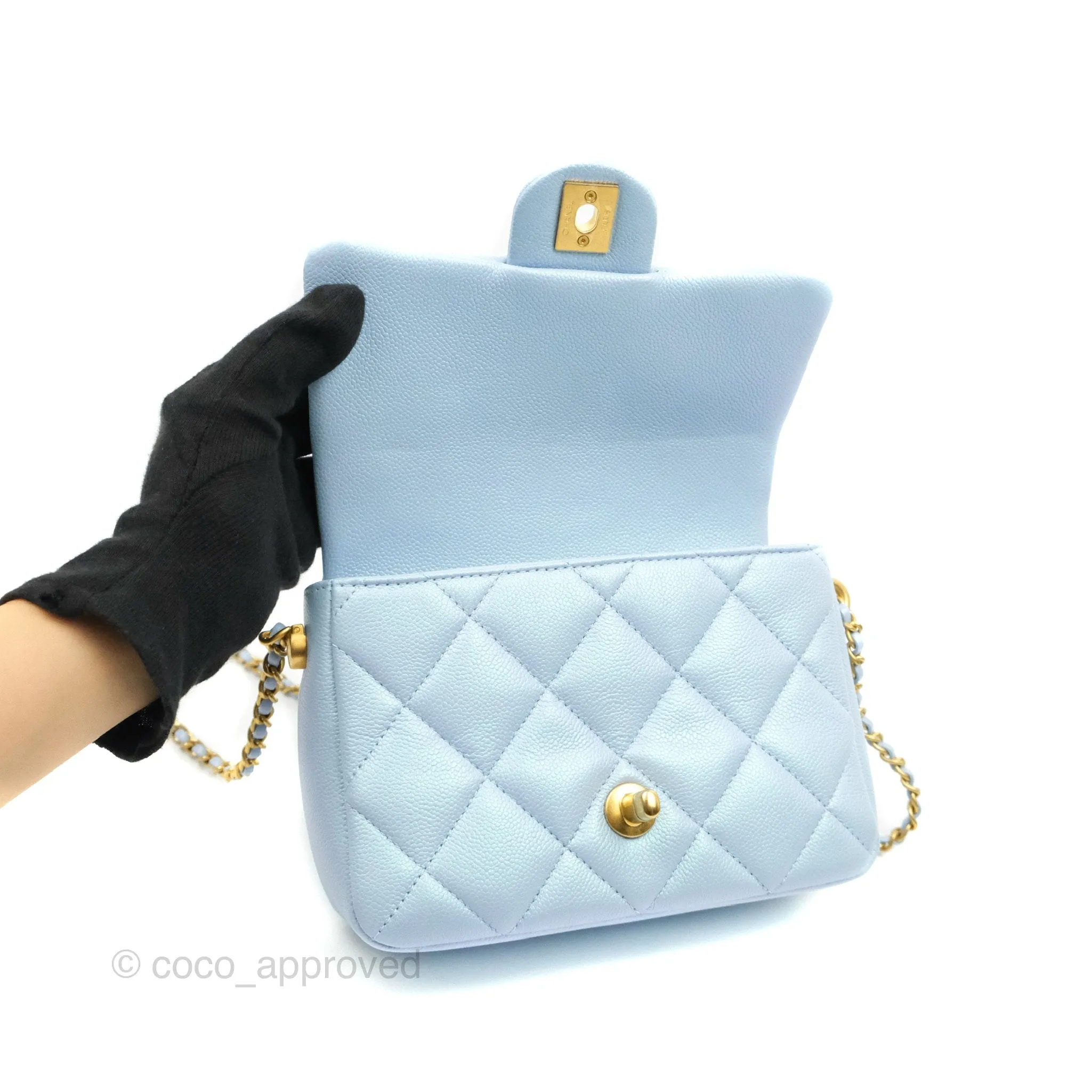 Chanel Quilted My Perfect Mini Iridescent Blue Caviar Aged Gold Hardware