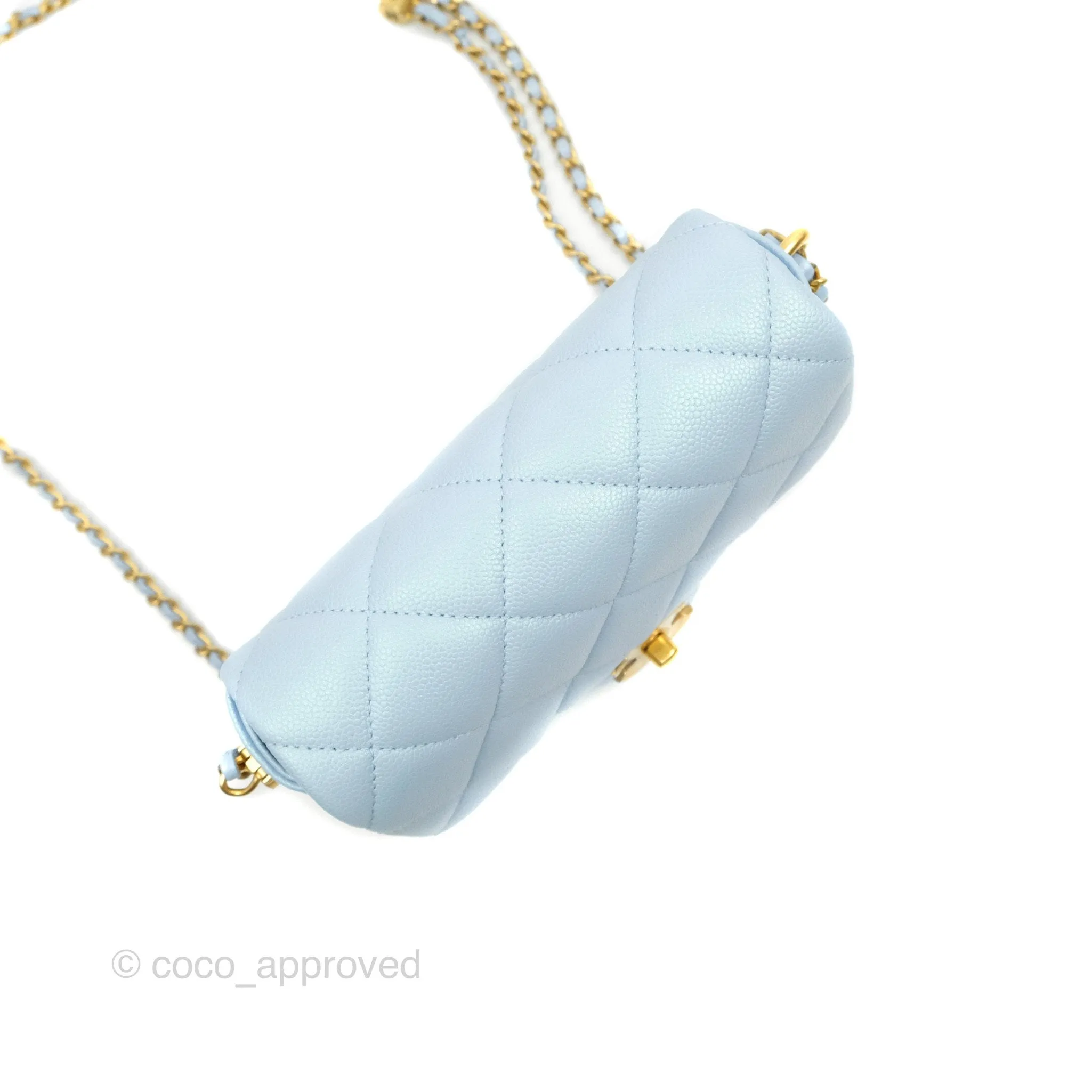 Chanel Quilted My Perfect Mini Iridescent Blue Caviar Aged Gold Hardware