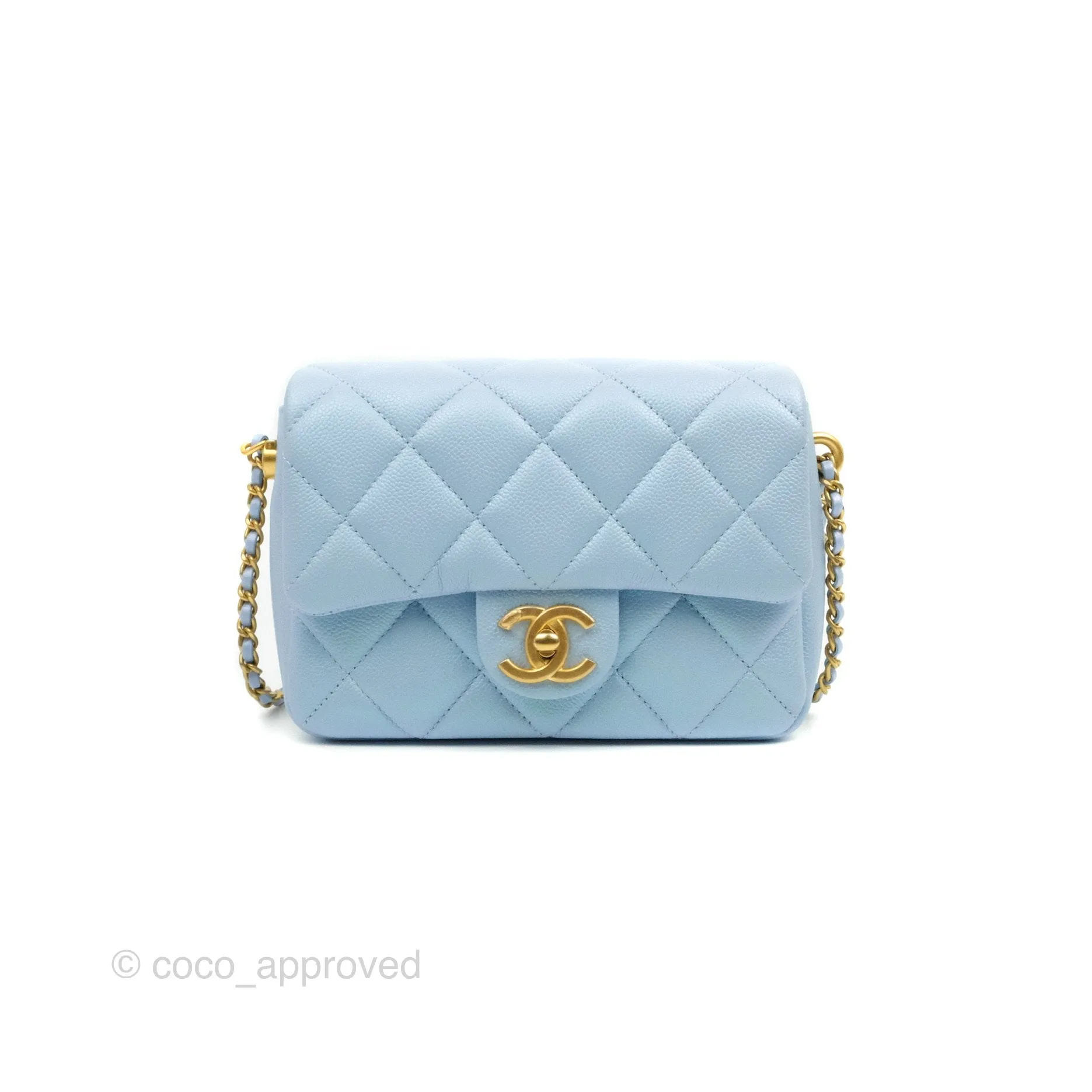 Chanel Quilted My Perfect Mini Iridescent Blue Caviar Aged Gold Hardware