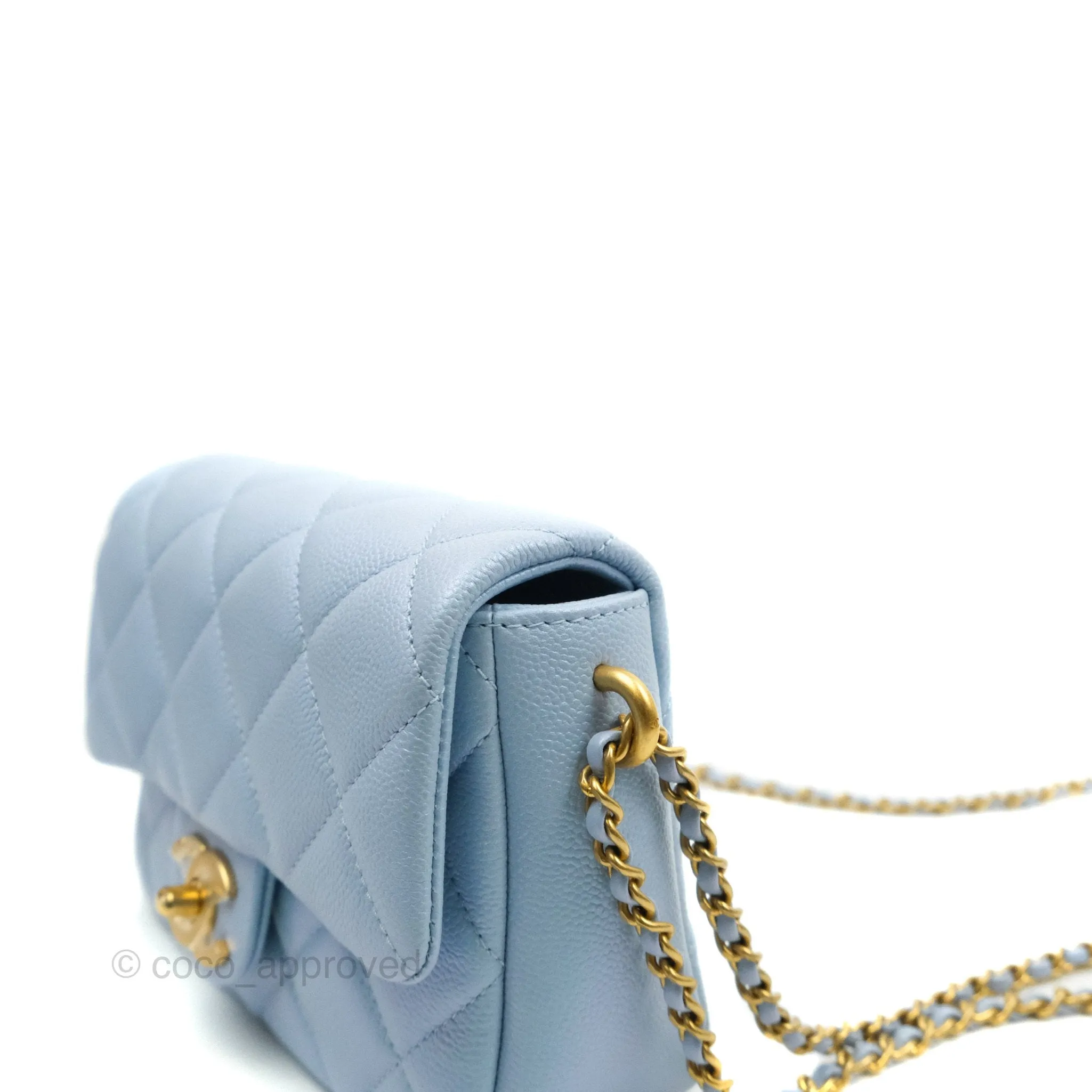 Chanel Quilted My Perfect Mini Iridescent Blue Caviar Aged Gold Hardware