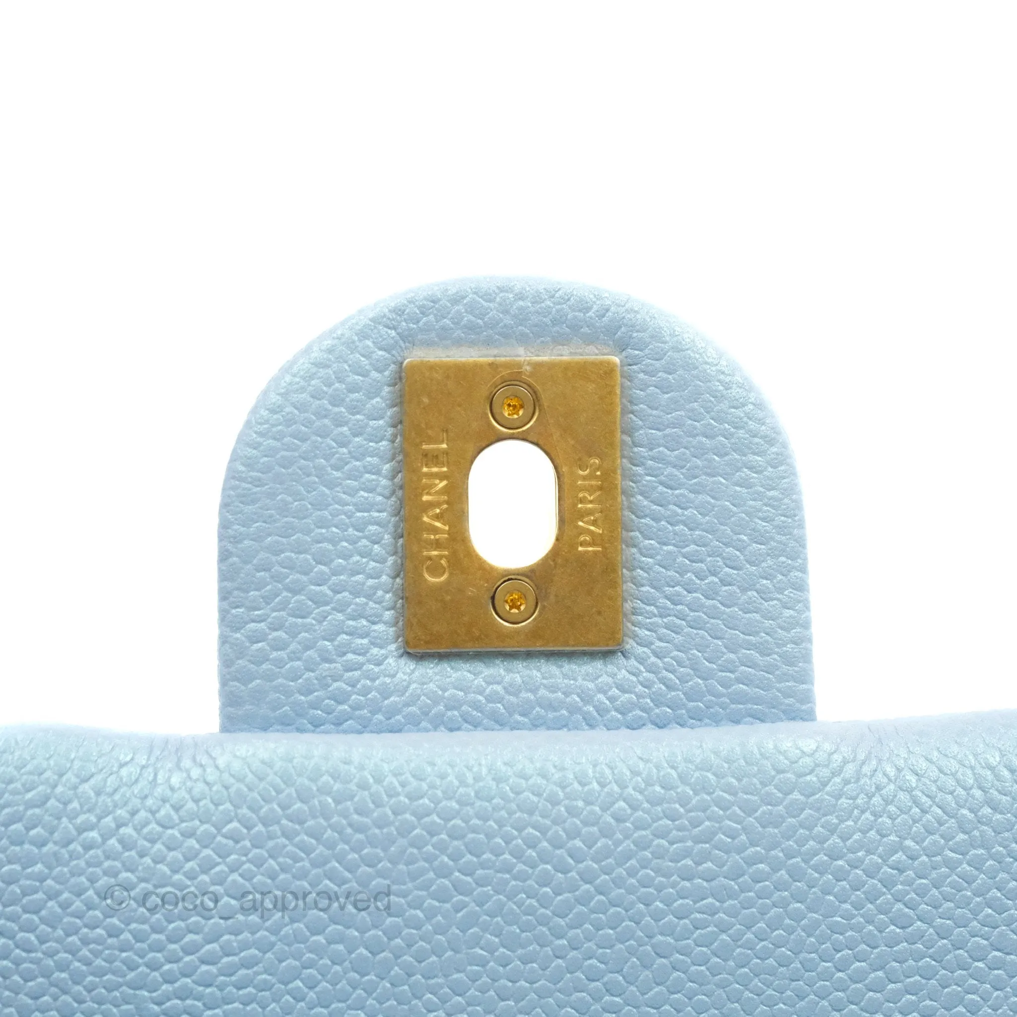 Chanel Quilted My Perfect Mini Iridescent Blue Caviar Aged Gold Hardware