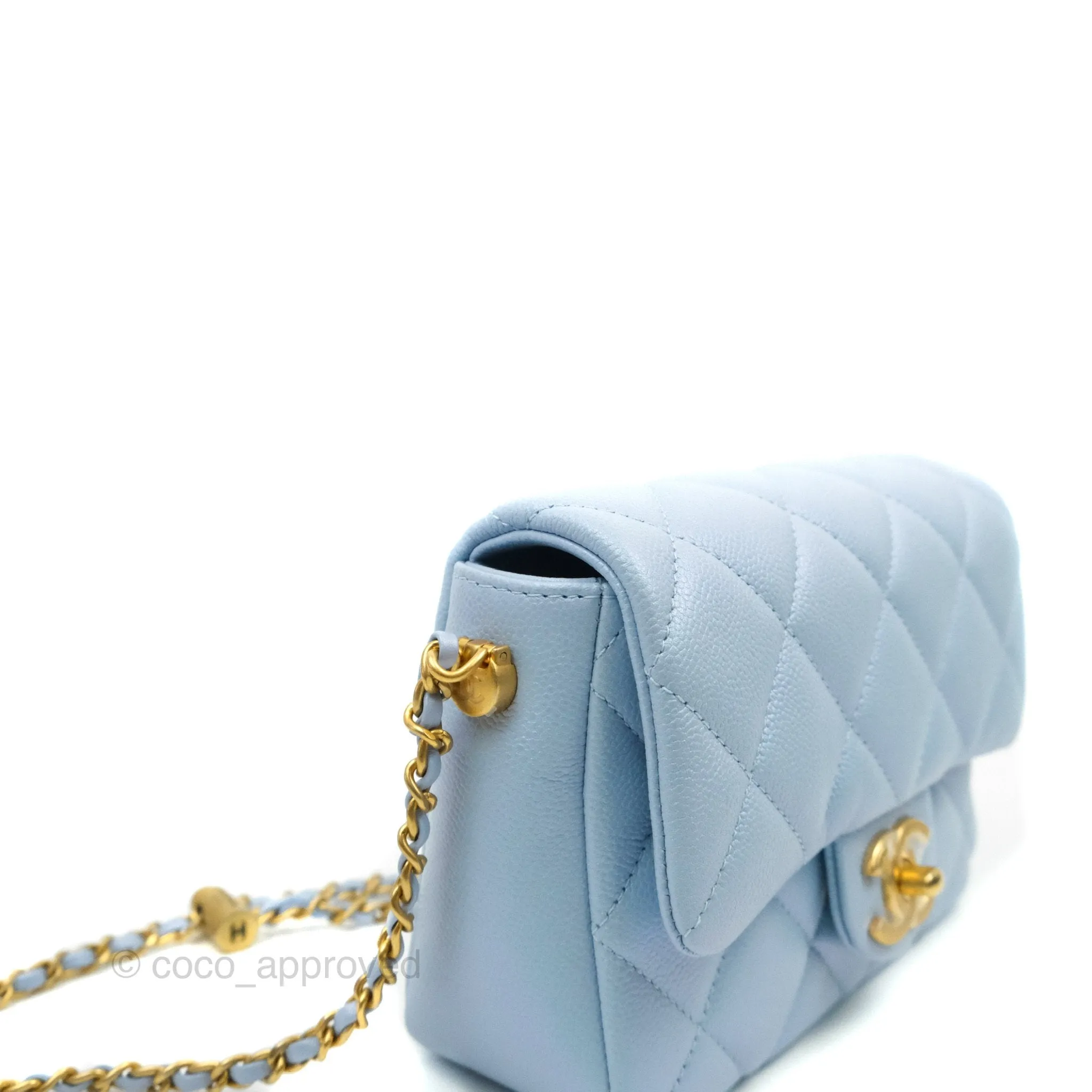 Chanel Quilted My Perfect Mini Iridescent Blue Caviar Aged Gold Hardware