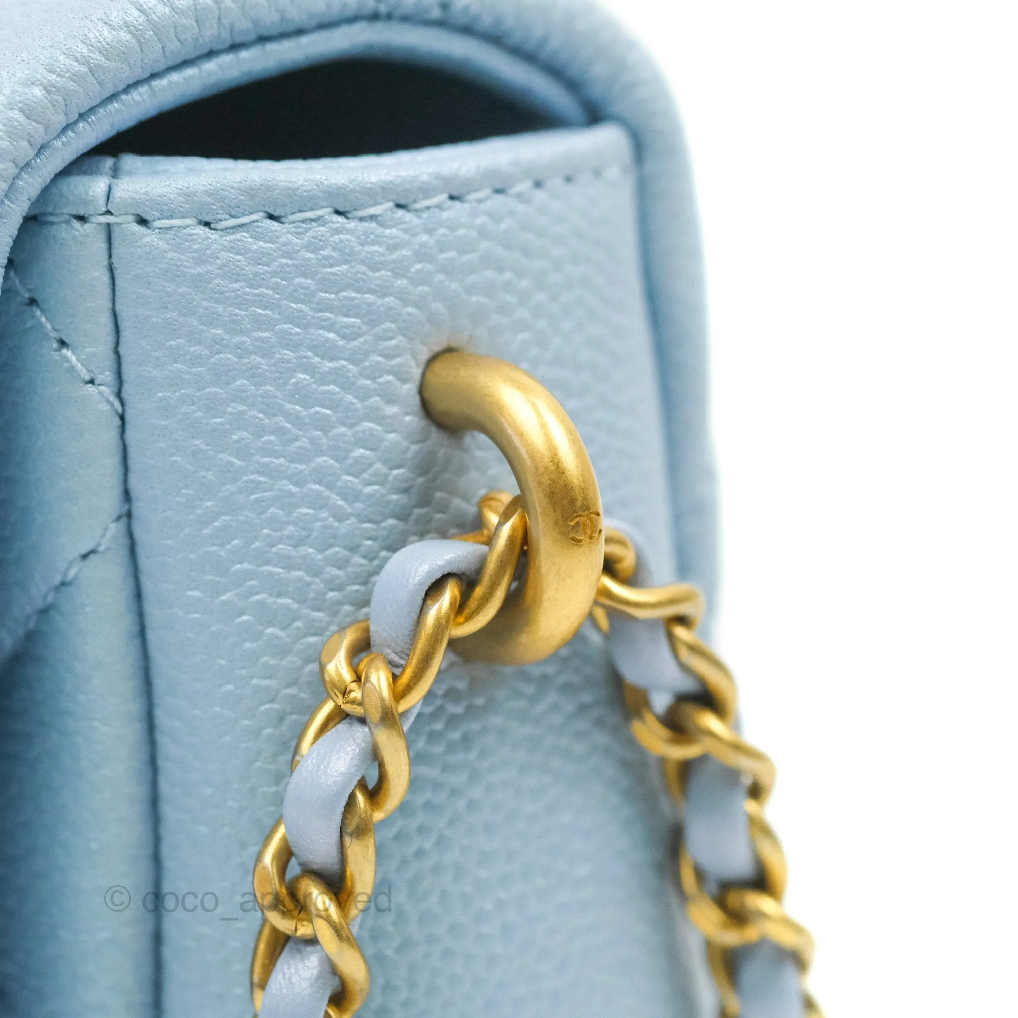 Chanel Quilted My Perfect Mini Iridescent Blue Caviar Aged Gold Hardware