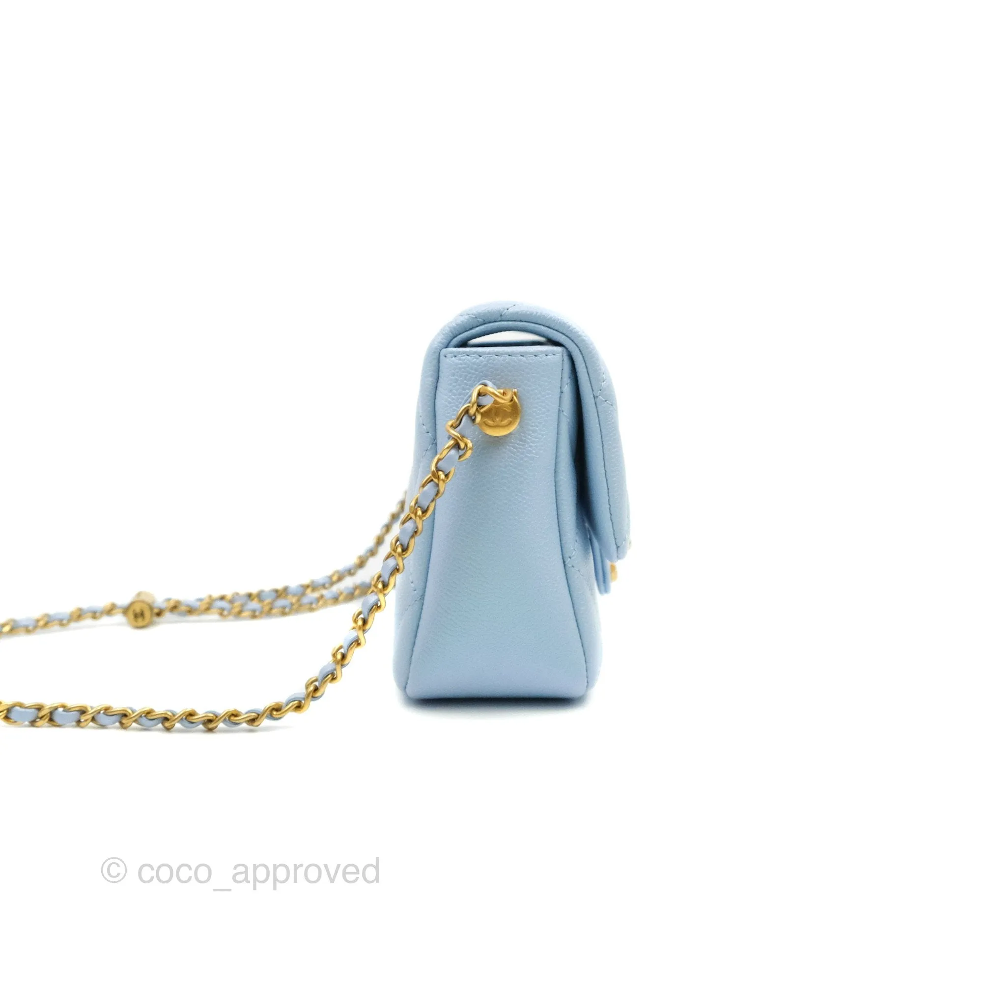 Chanel Quilted My Perfect Mini Iridescent Blue Caviar Aged Gold Hardware
