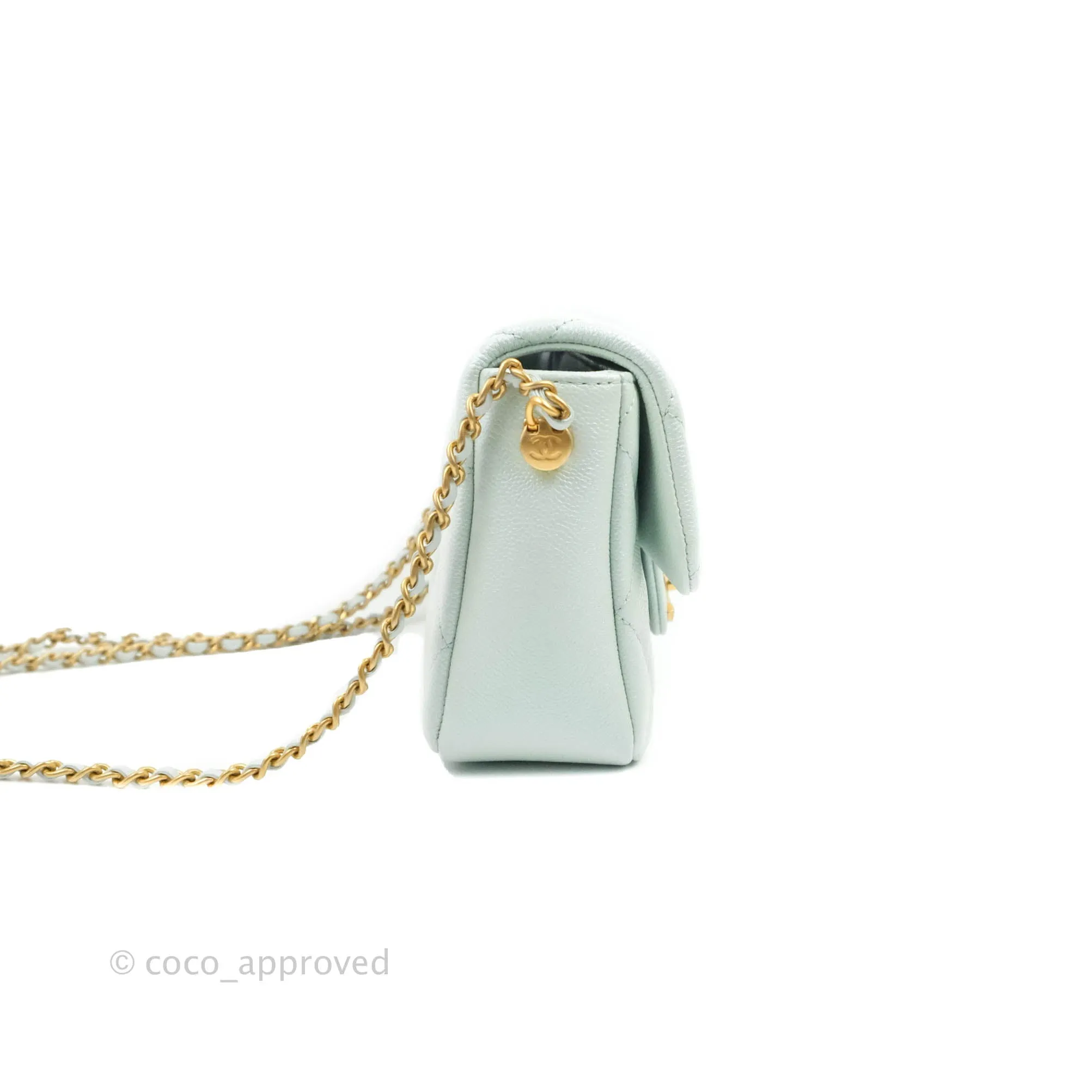 Chanel Quilted My Perfect Mini Iridescent Mint Green Caviar Aged Gold Hardware 21K