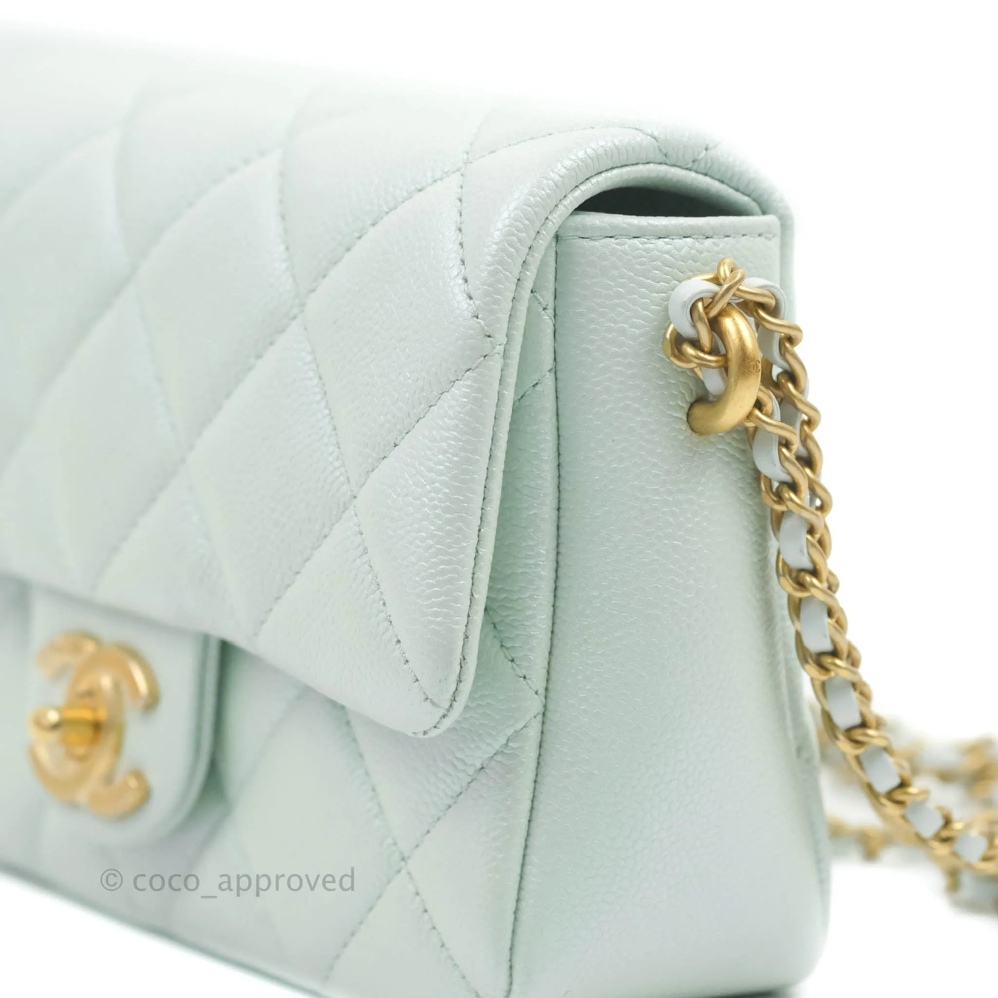 Chanel Quilted My Perfect Mini Iridescent Mint Green Caviar Aged Gold Hardware 21K
