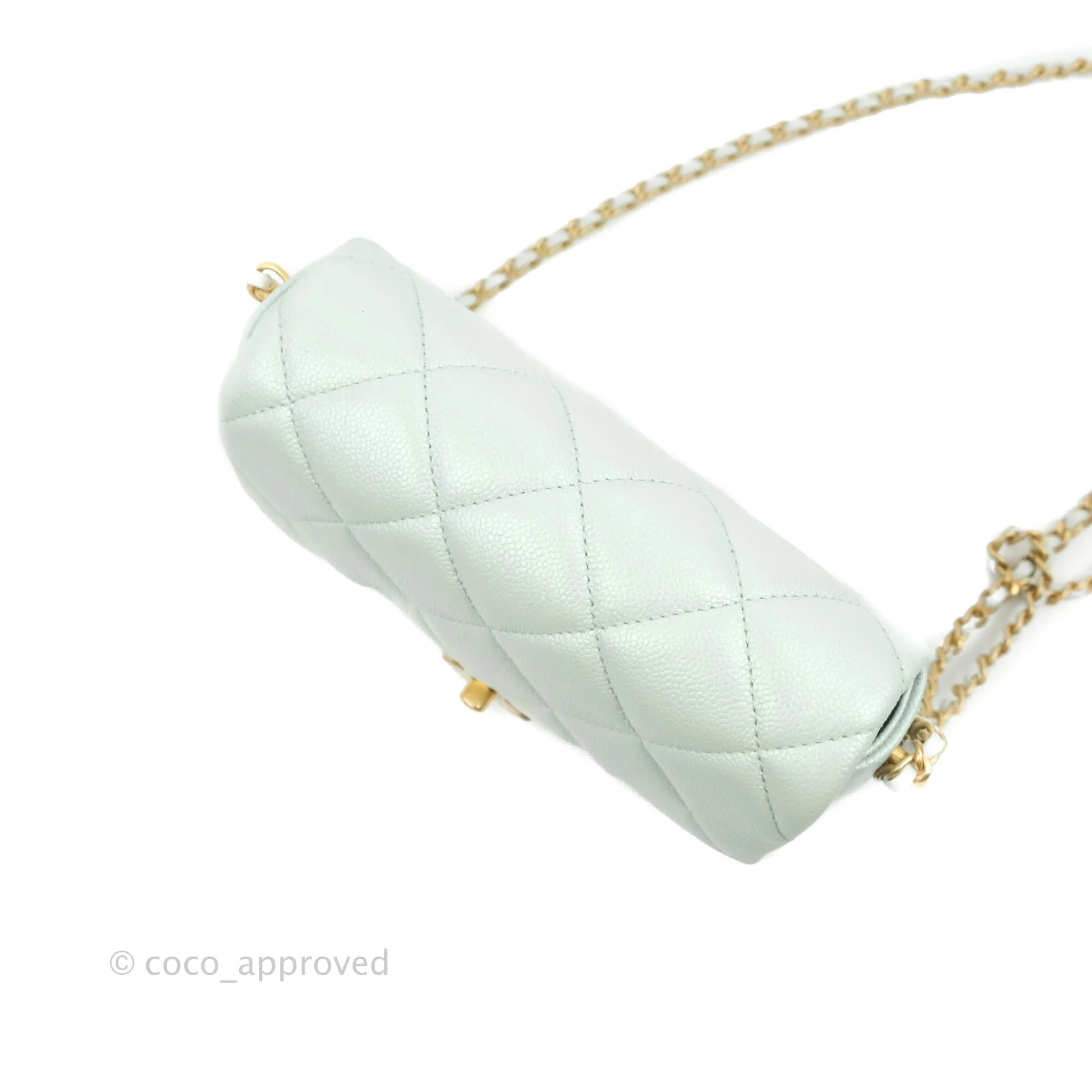 Chanel Quilted My Perfect Mini Iridescent Mint Green Caviar Aged Gold Hardware 21K
