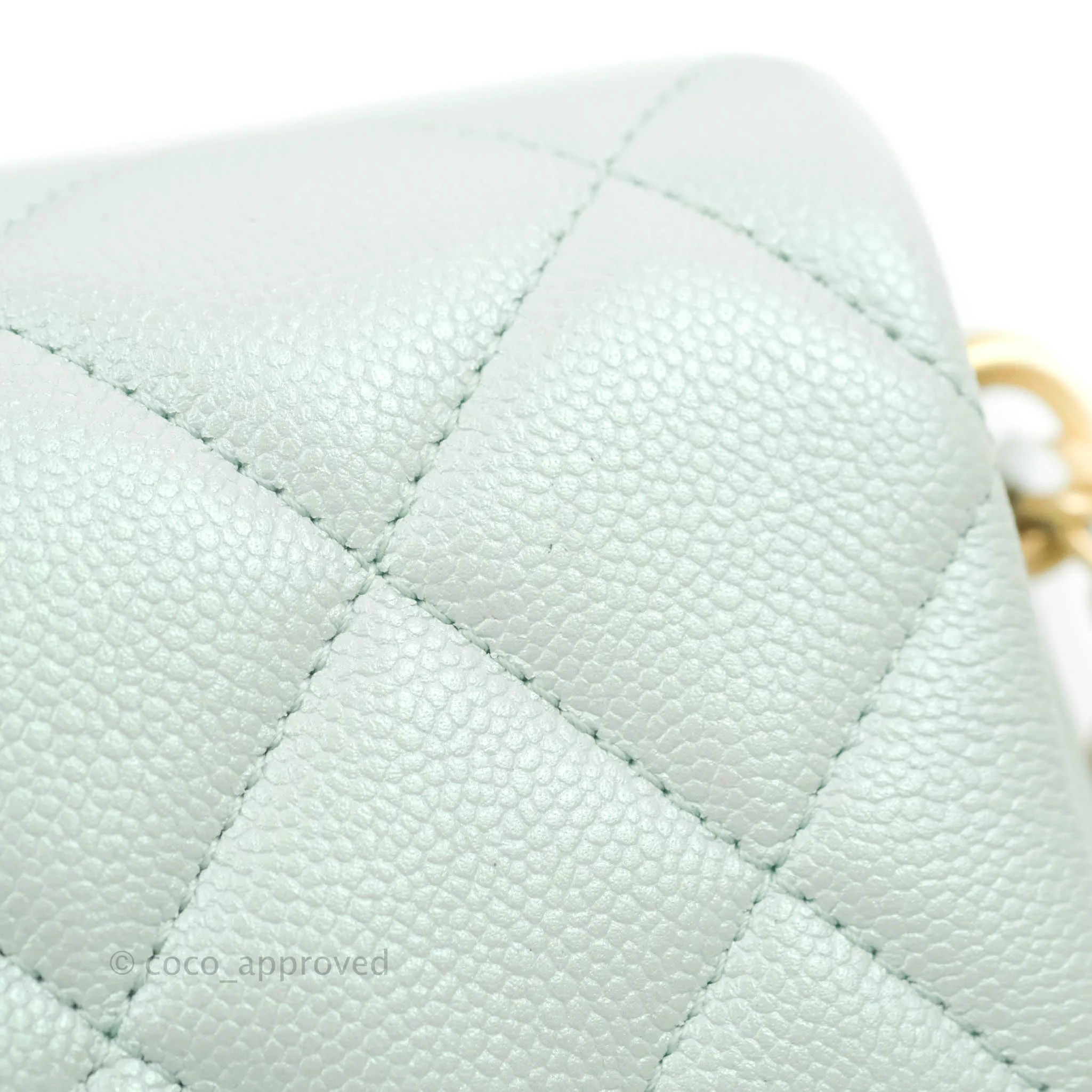 Chanel Quilted My Perfect Mini Iridescent Mint Green Caviar Aged Gold Hardware 21K