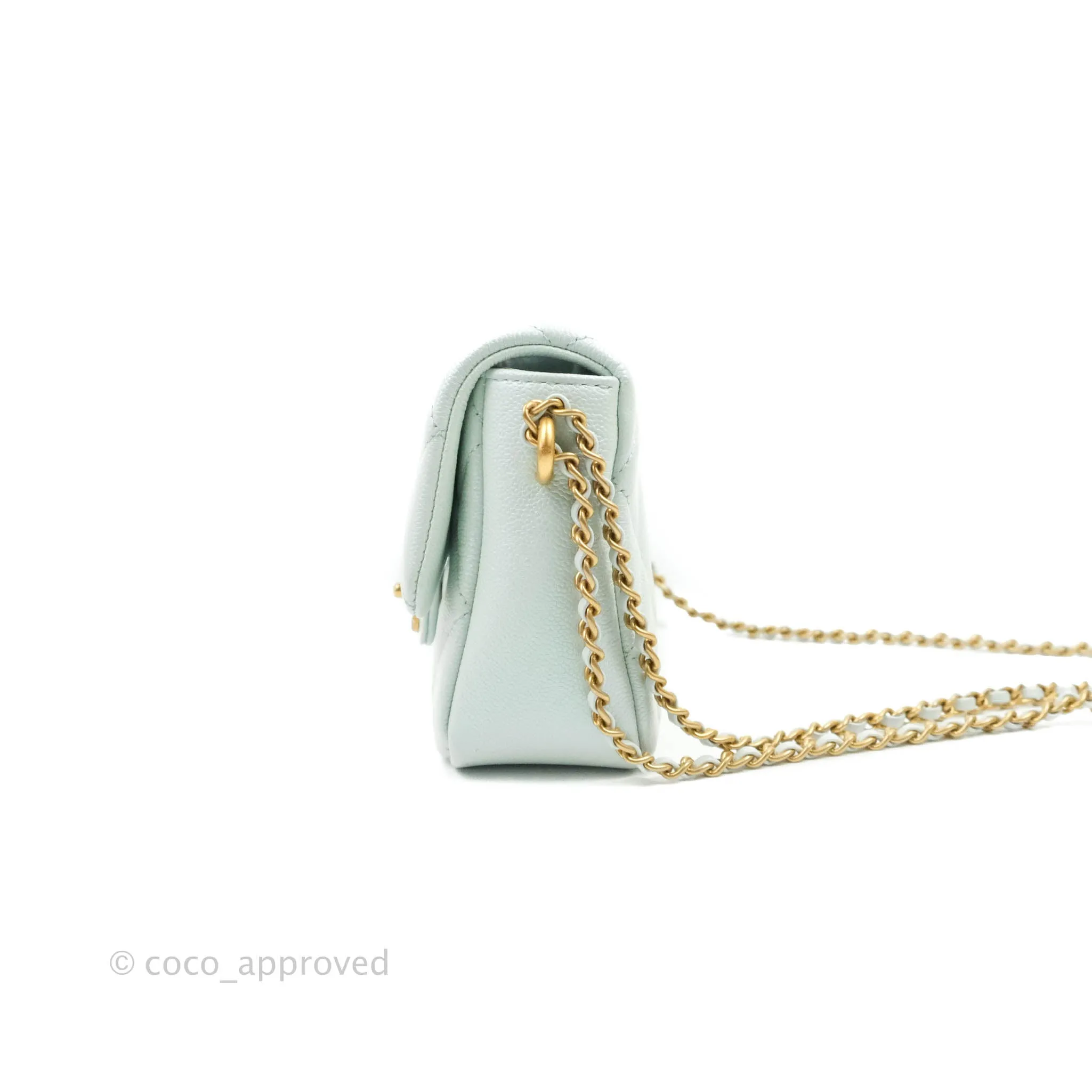 Chanel Quilted My Perfect Mini Iridescent Mint Green Caviar Aged Gold Hardware 21K