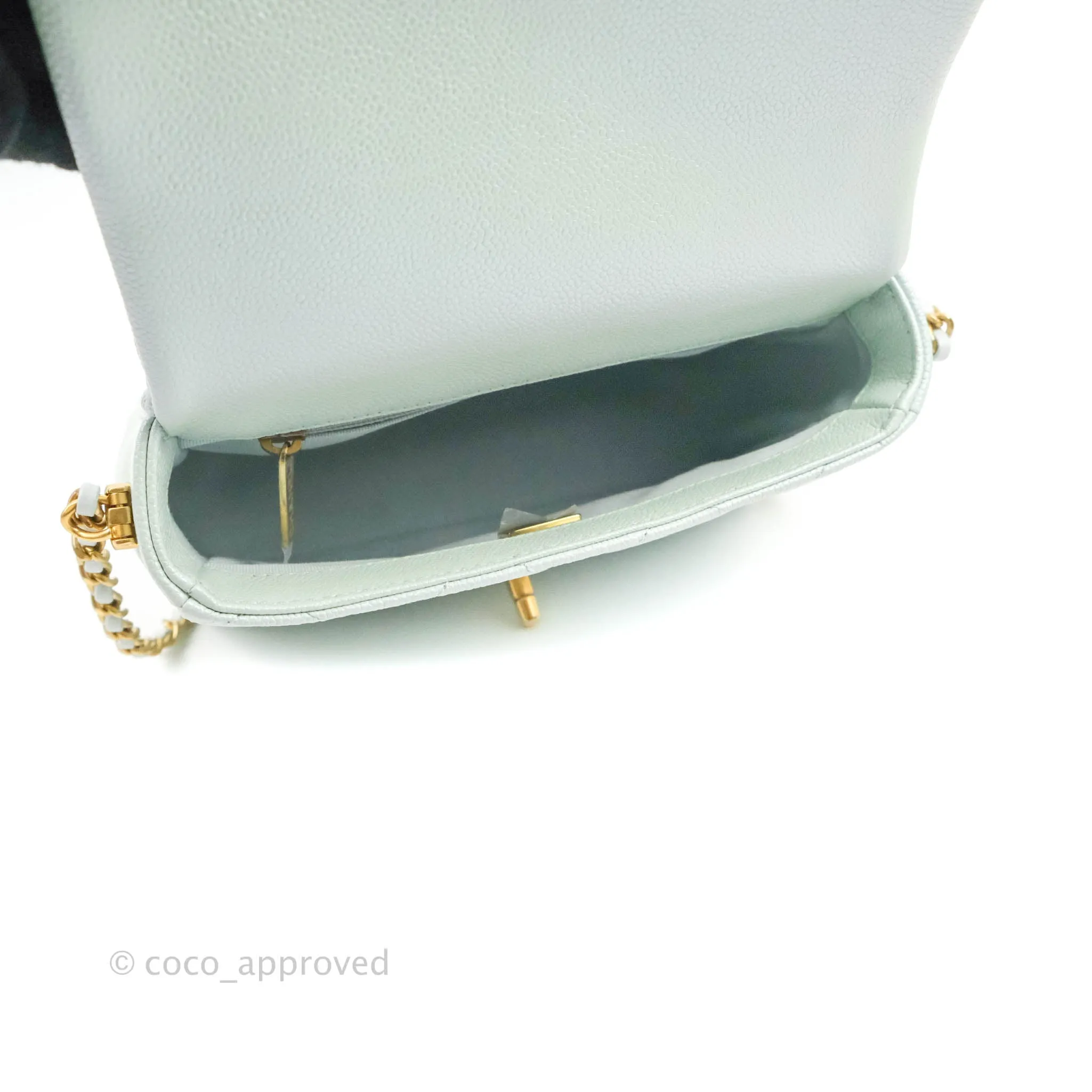 Chanel Quilted My Perfect Mini Iridescent Mint Green Caviar Aged Gold Hardware 21K