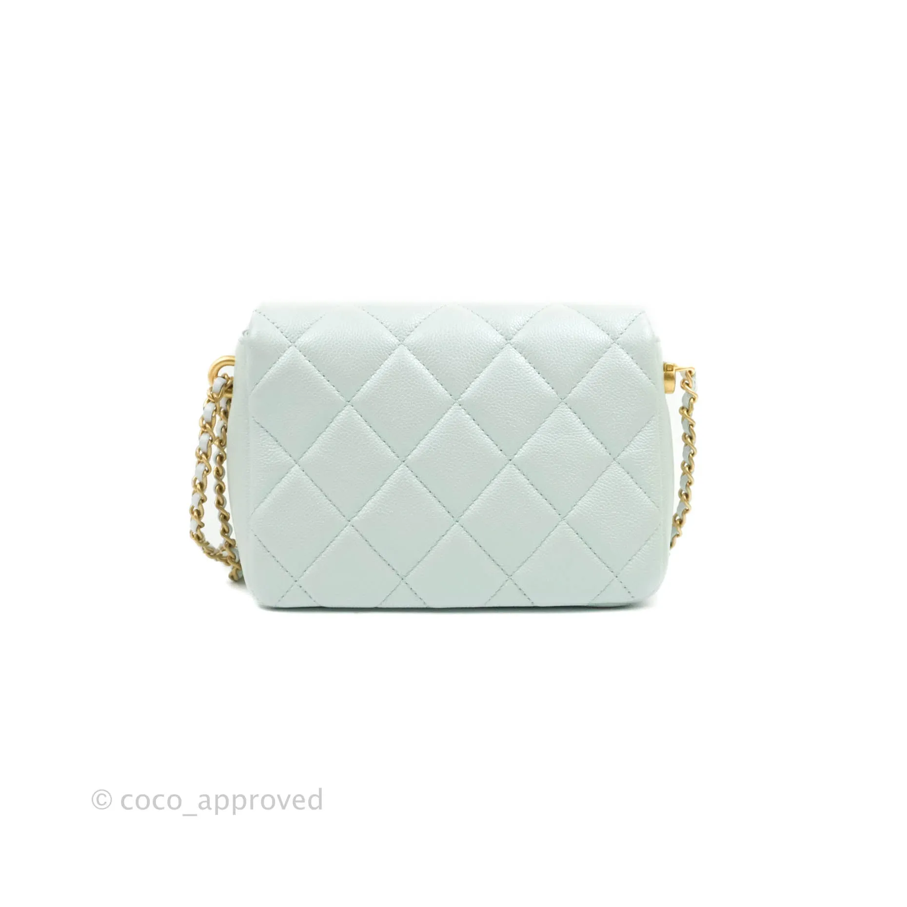 Chanel Quilted My Perfect Mini Iridescent Mint Green Caviar Aged Gold Hardware 21K