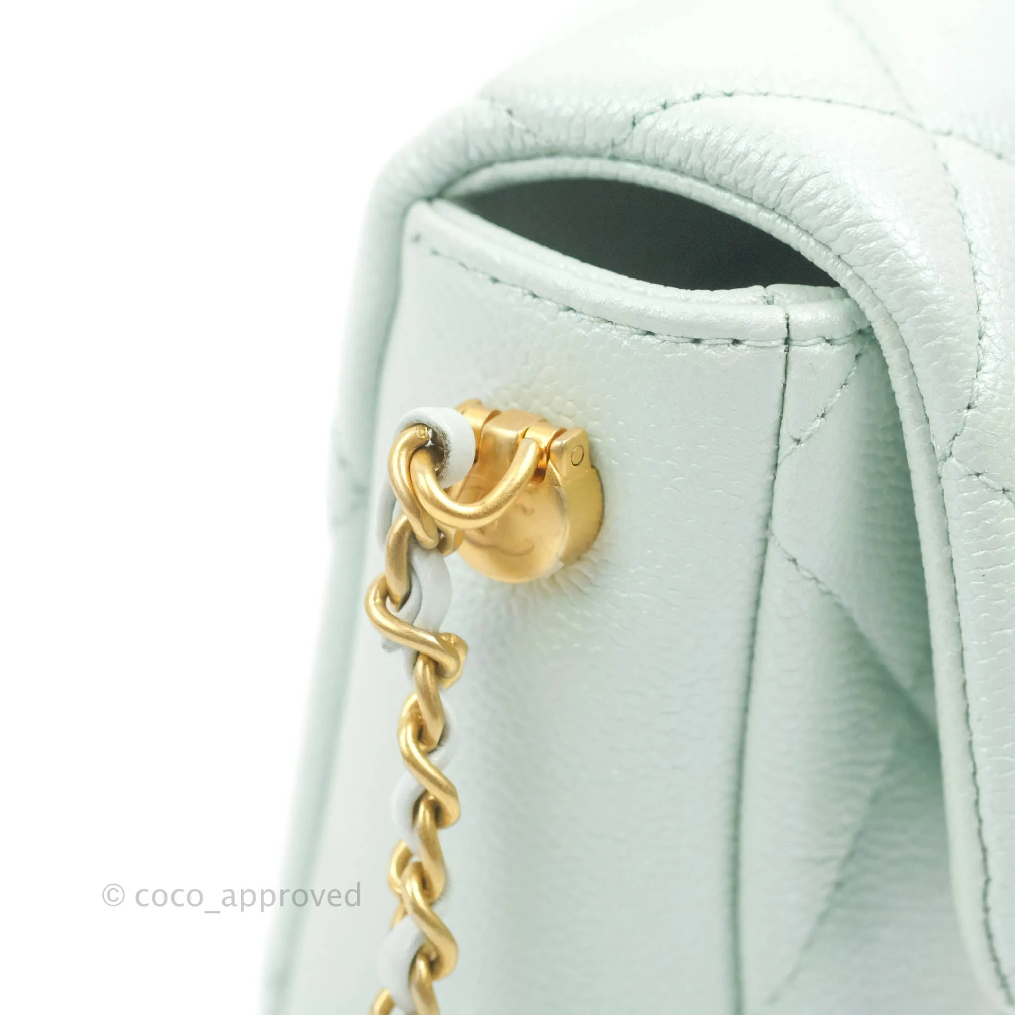 Chanel Quilted My Perfect Mini Iridescent Mint Green Caviar Aged Gold Hardware 21K