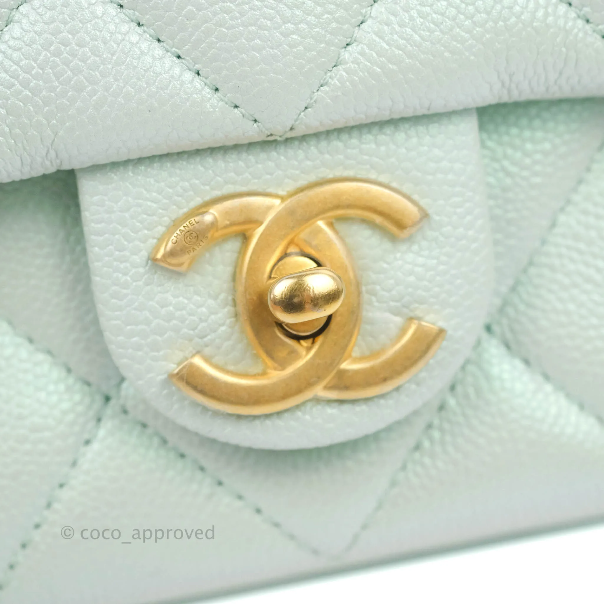 Chanel Quilted My Perfect Mini Iridescent Mint Green Caviar Aged Gold Hardware 21K