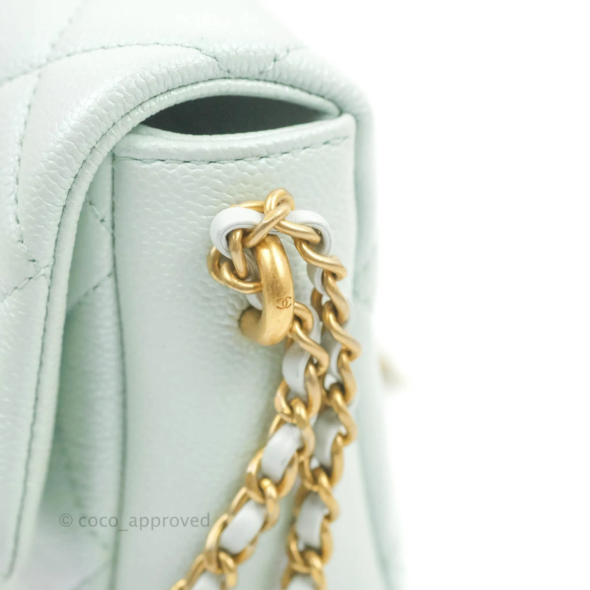 Chanel Quilted My Perfect Mini Iridescent Mint Green Caviar Aged Gold Hardware 21K