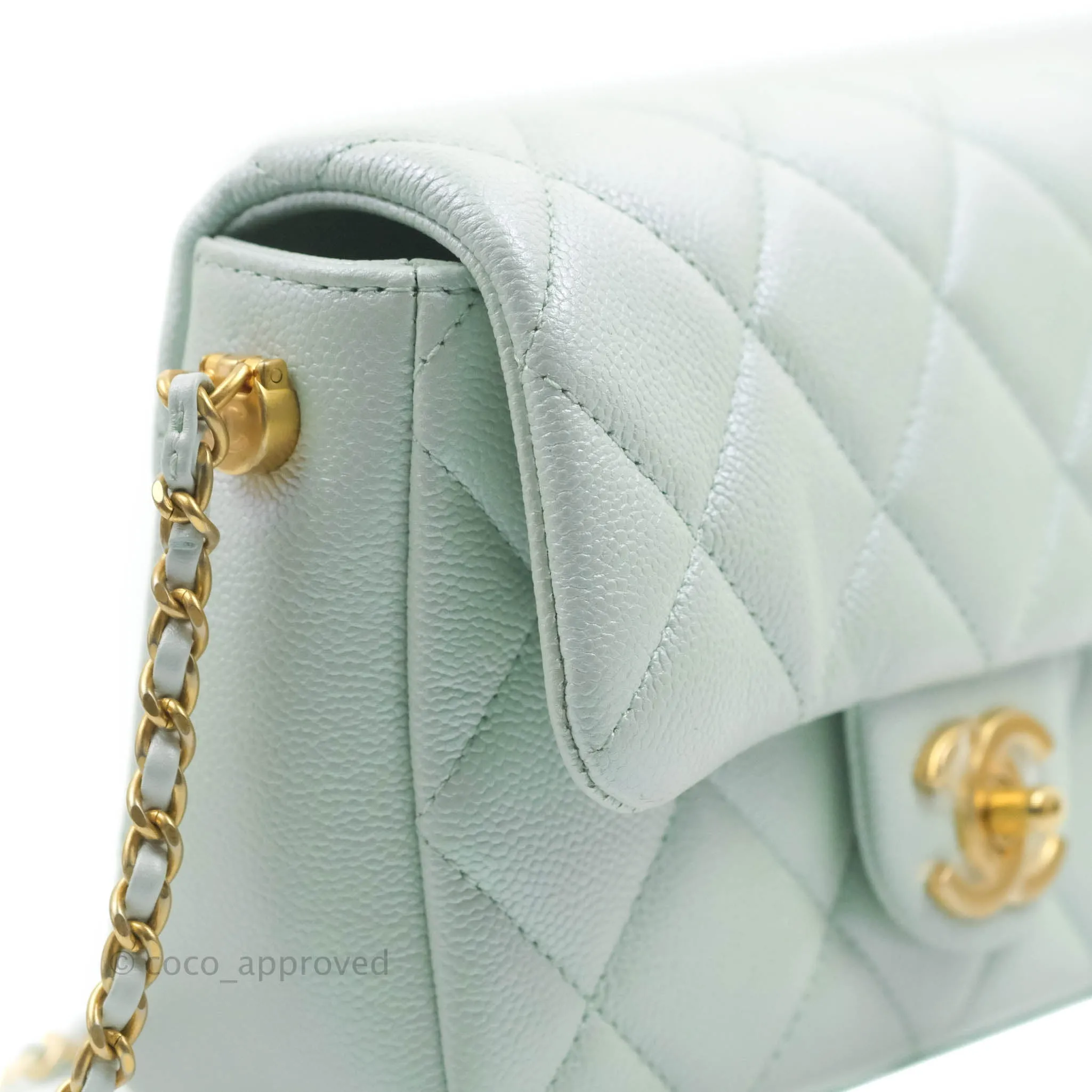 Chanel Quilted My Perfect Mini Iridescent Mint Green Caviar Aged Gold Hardware 21K