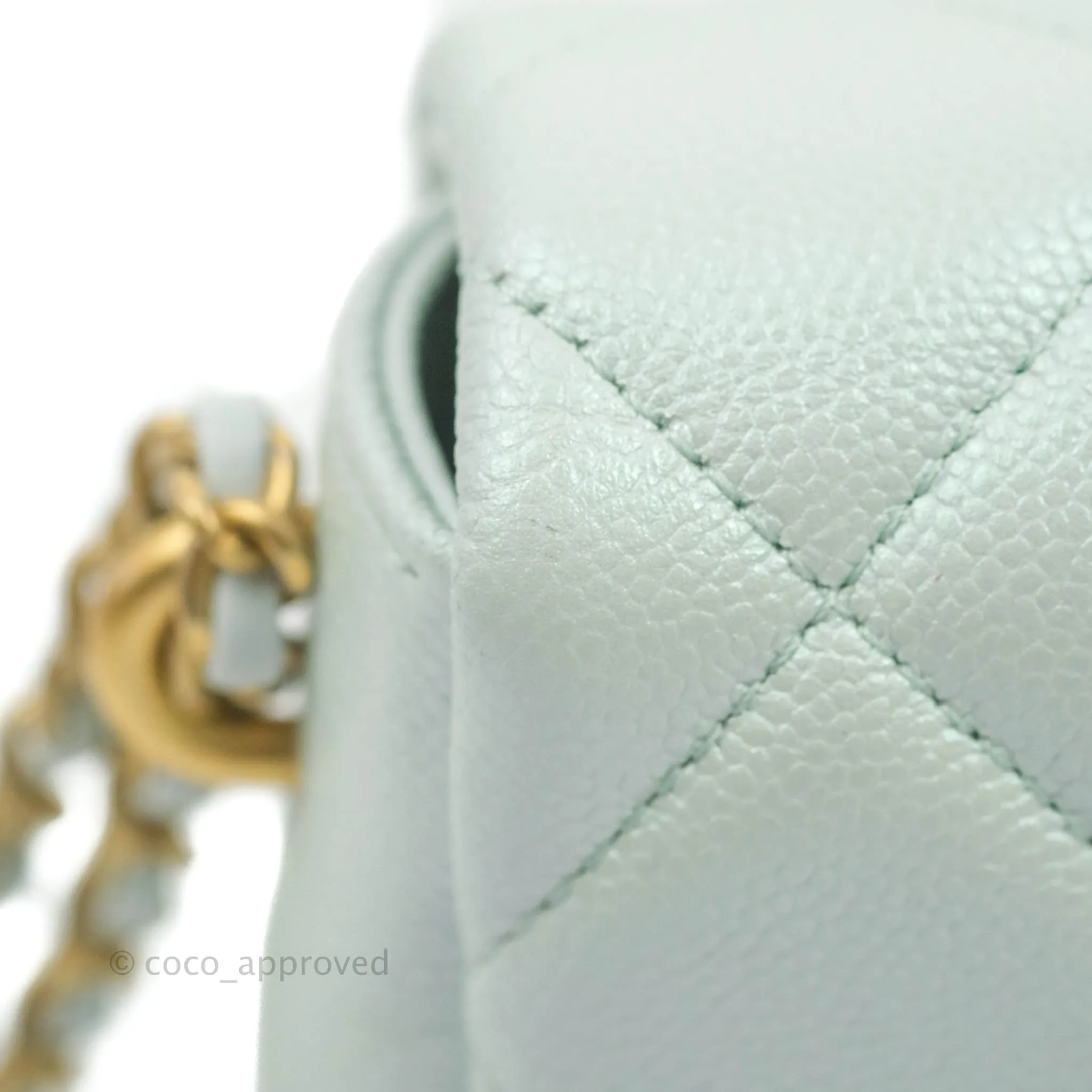 Chanel Quilted My Perfect Mini Iridescent Mint Green Caviar Aged Gold Hardware 21K