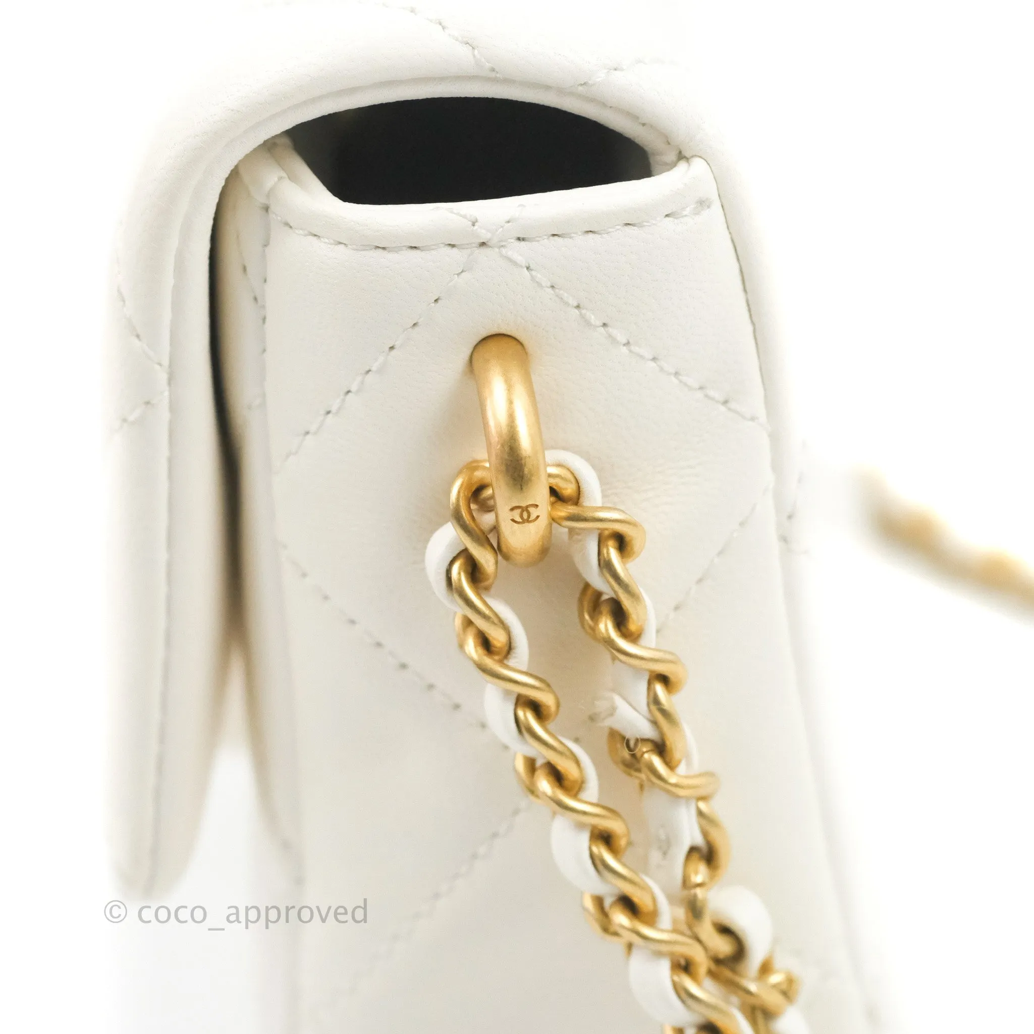 Chanel Quilted My Perfect Mini With Pearl White Lambskin Aged Gold Hardware