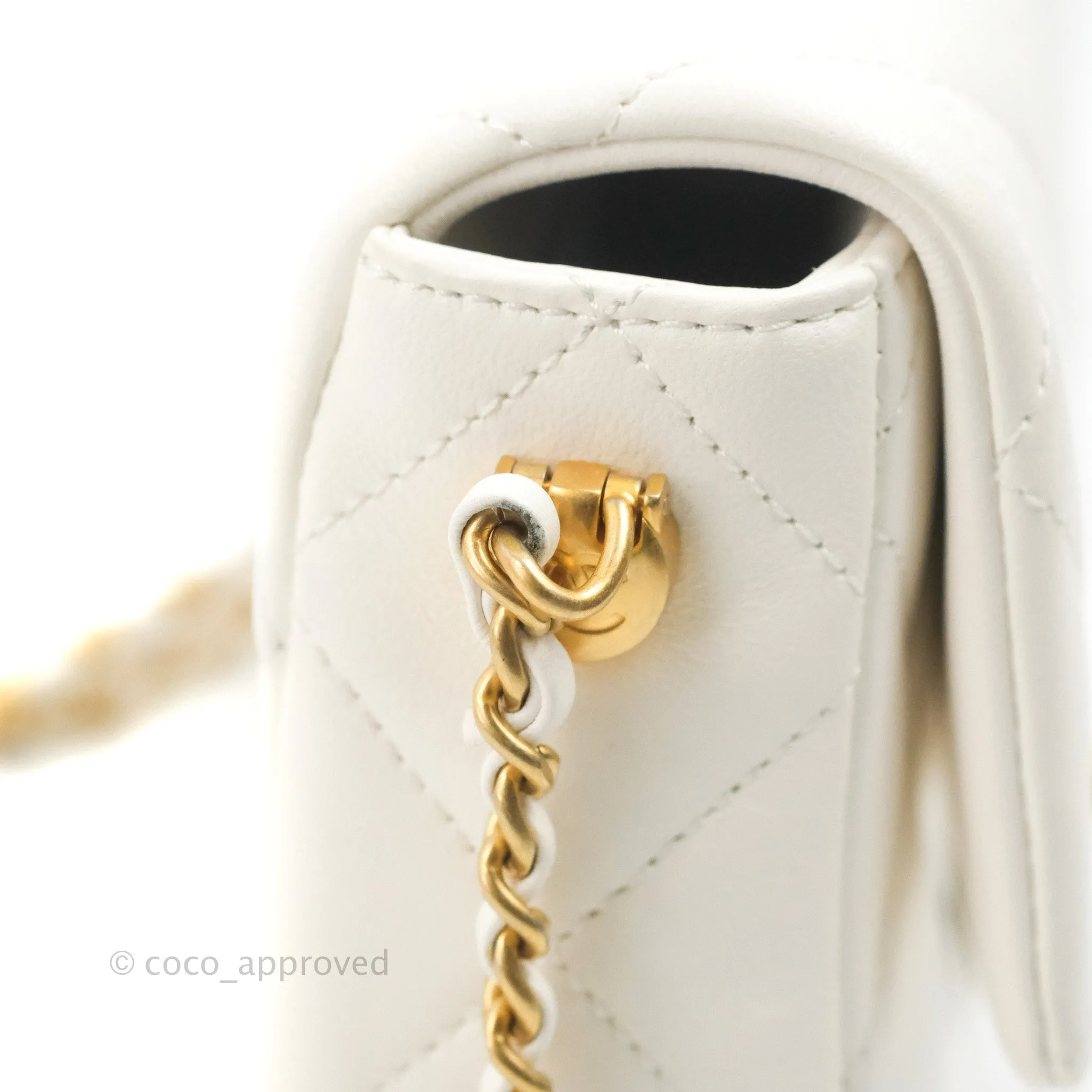 Chanel Quilted My Perfect Mini With Pearl White Lambskin Aged Gold Hardware