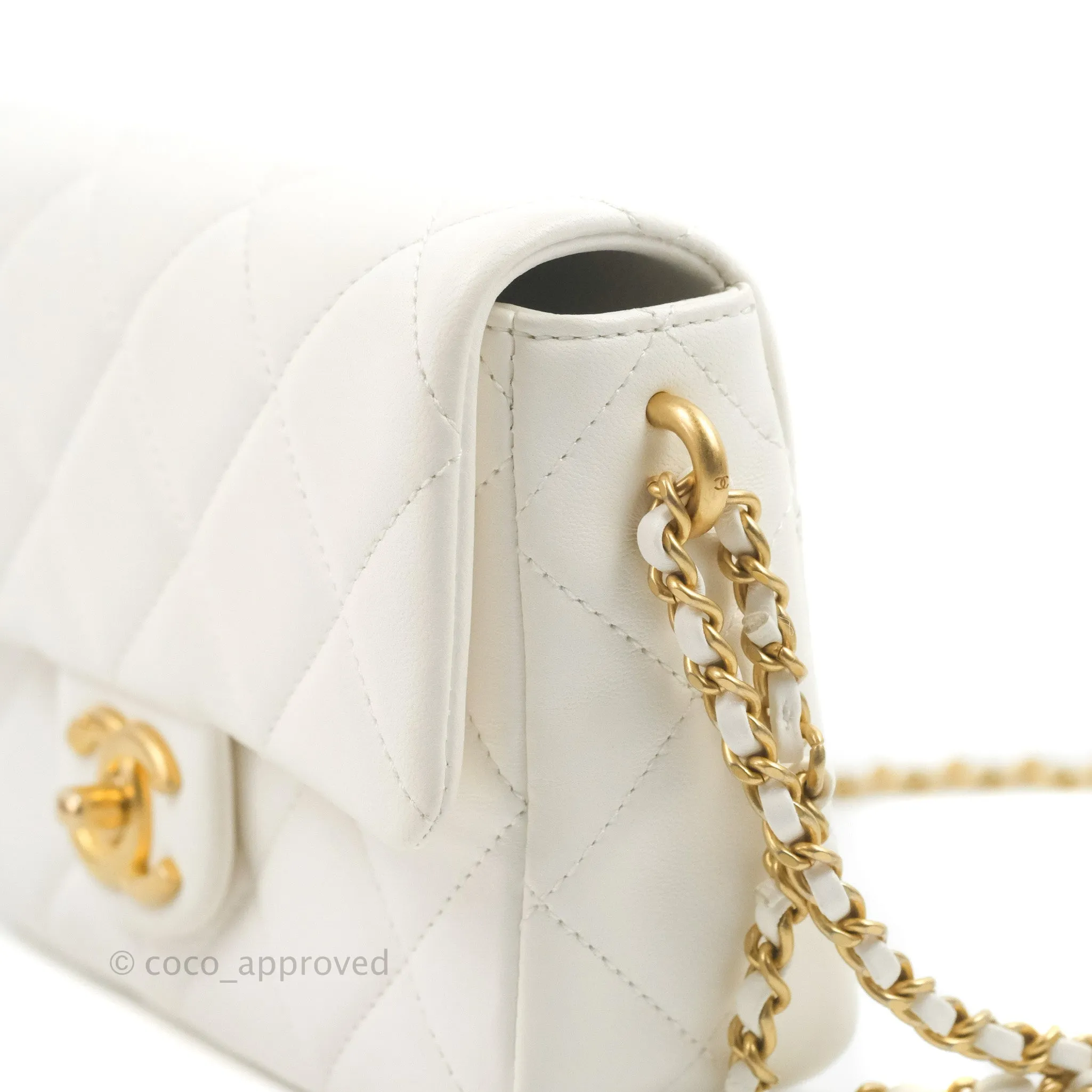 Chanel Quilted My Perfect Mini With Pearl White Lambskin Aged Gold Hardware