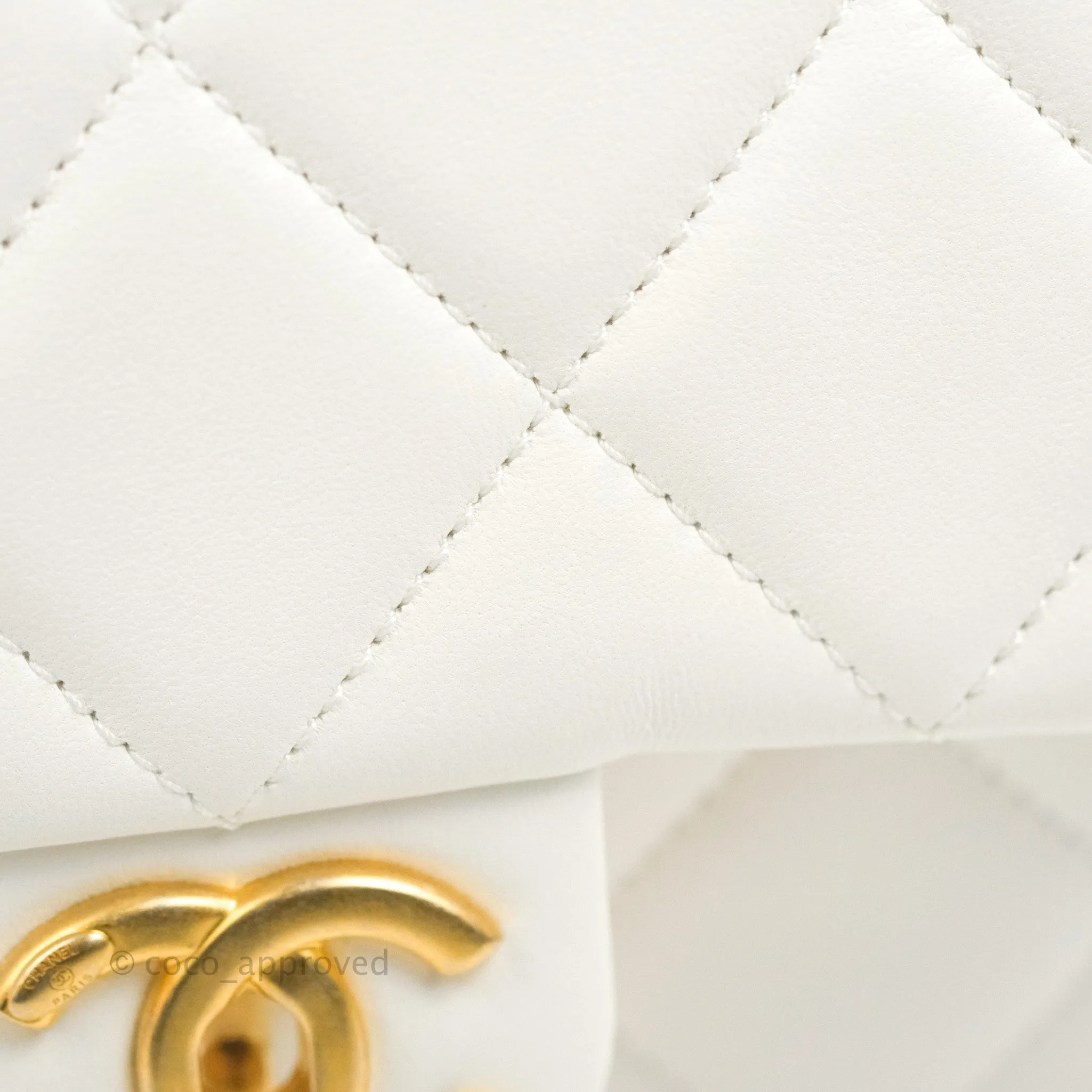 Chanel Quilted My Perfect Mini With Pearl White Lambskin Aged Gold Hardware