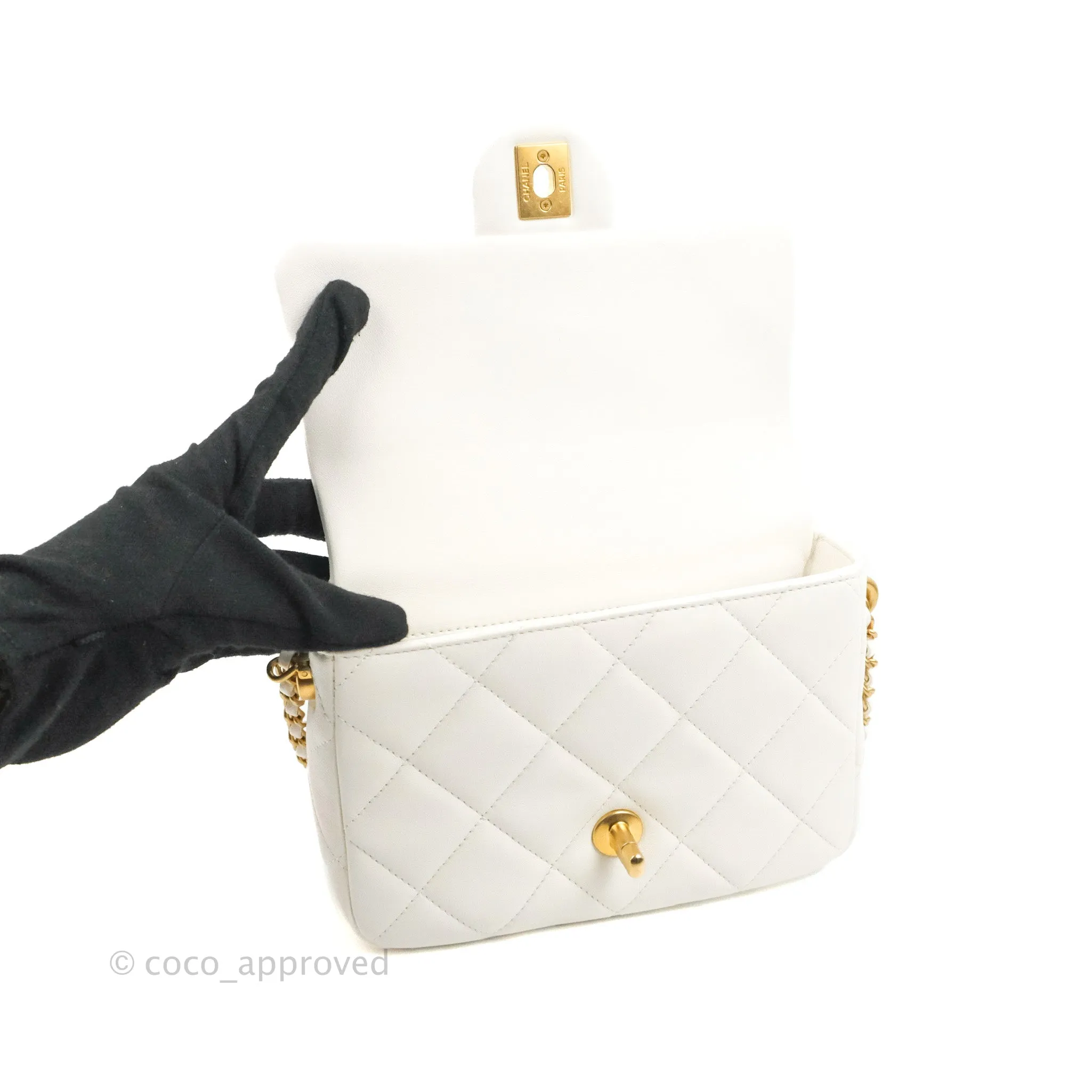 Chanel Quilted My Perfect Mini With Pearl White Lambskin Aged Gold Hardware