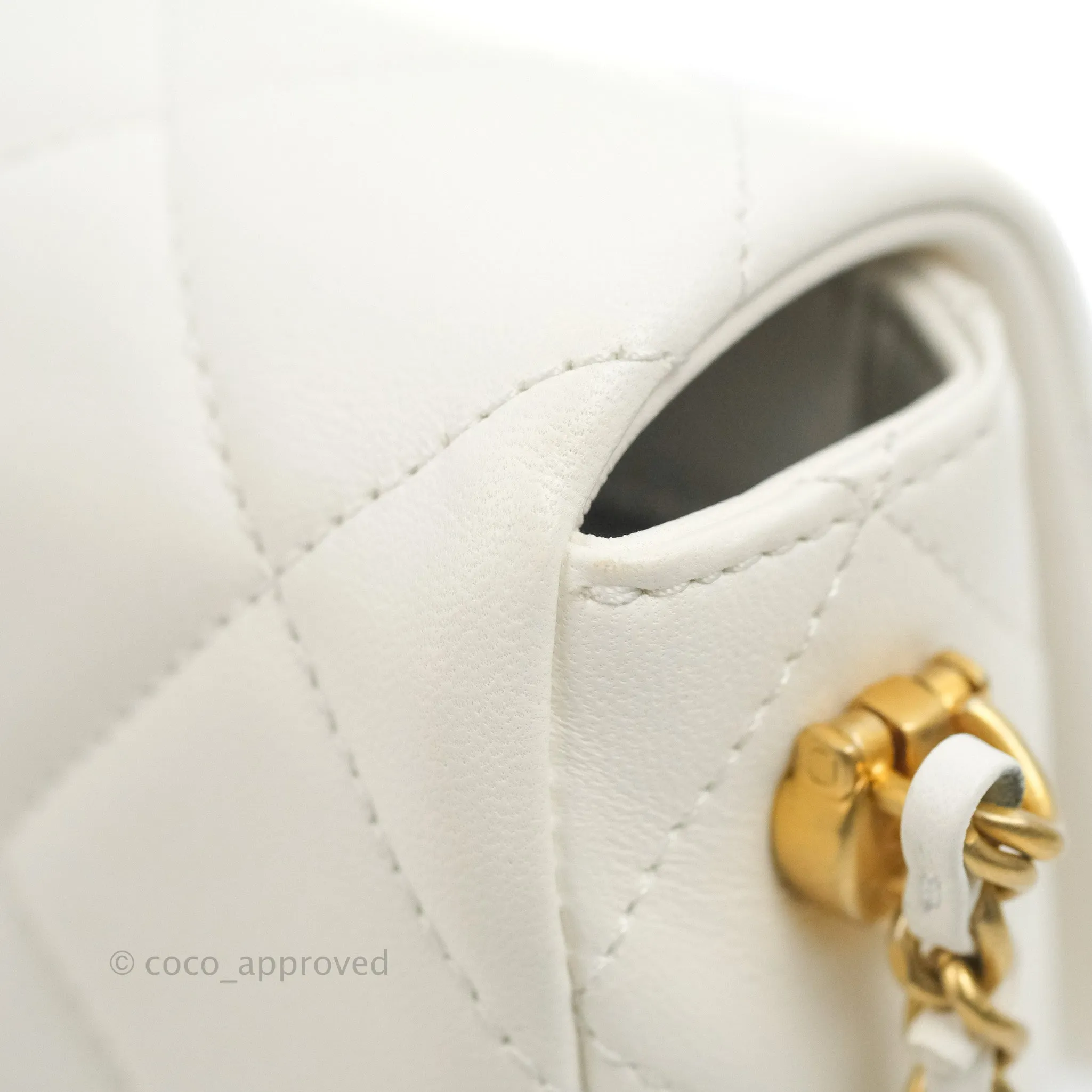 Chanel Quilted My Perfect Mini With Pearl White Lambskin Aged Gold Hardware