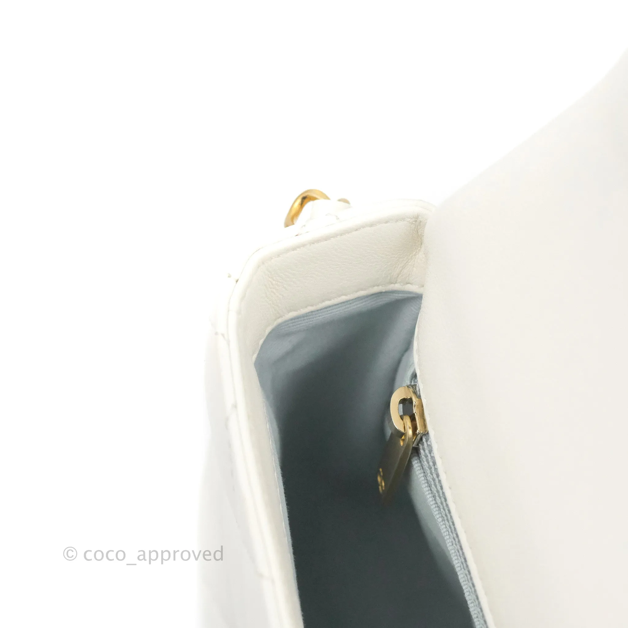 Chanel Quilted My Perfect Mini With Pearl White Lambskin Aged Gold Hardware