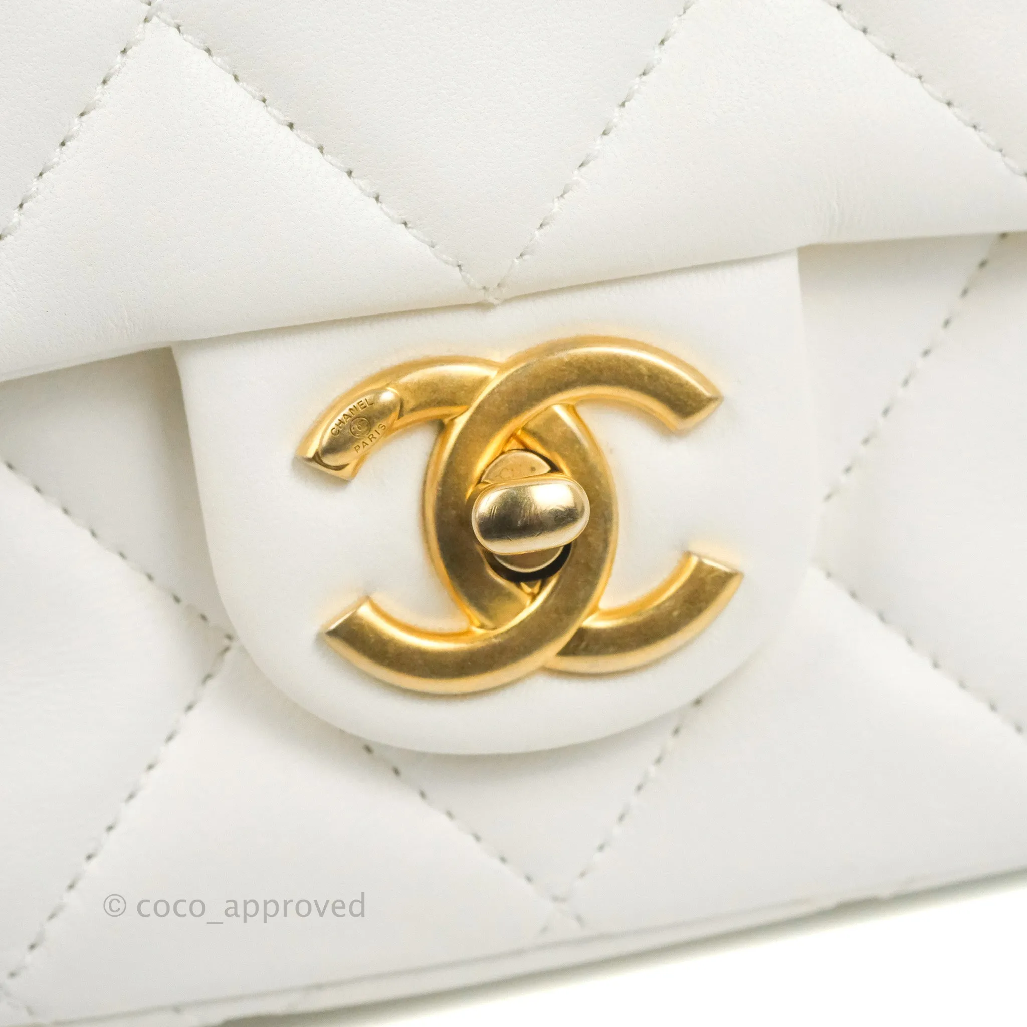 Chanel Quilted My Perfect Mini With Pearl White Lambskin Aged Gold Hardware