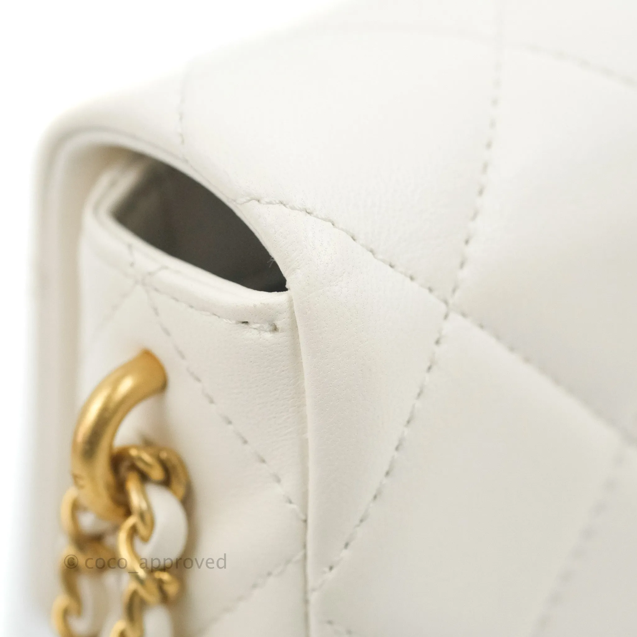 Chanel Quilted My Perfect Mini With Pearl White Lambskin Aged Gold Hardware