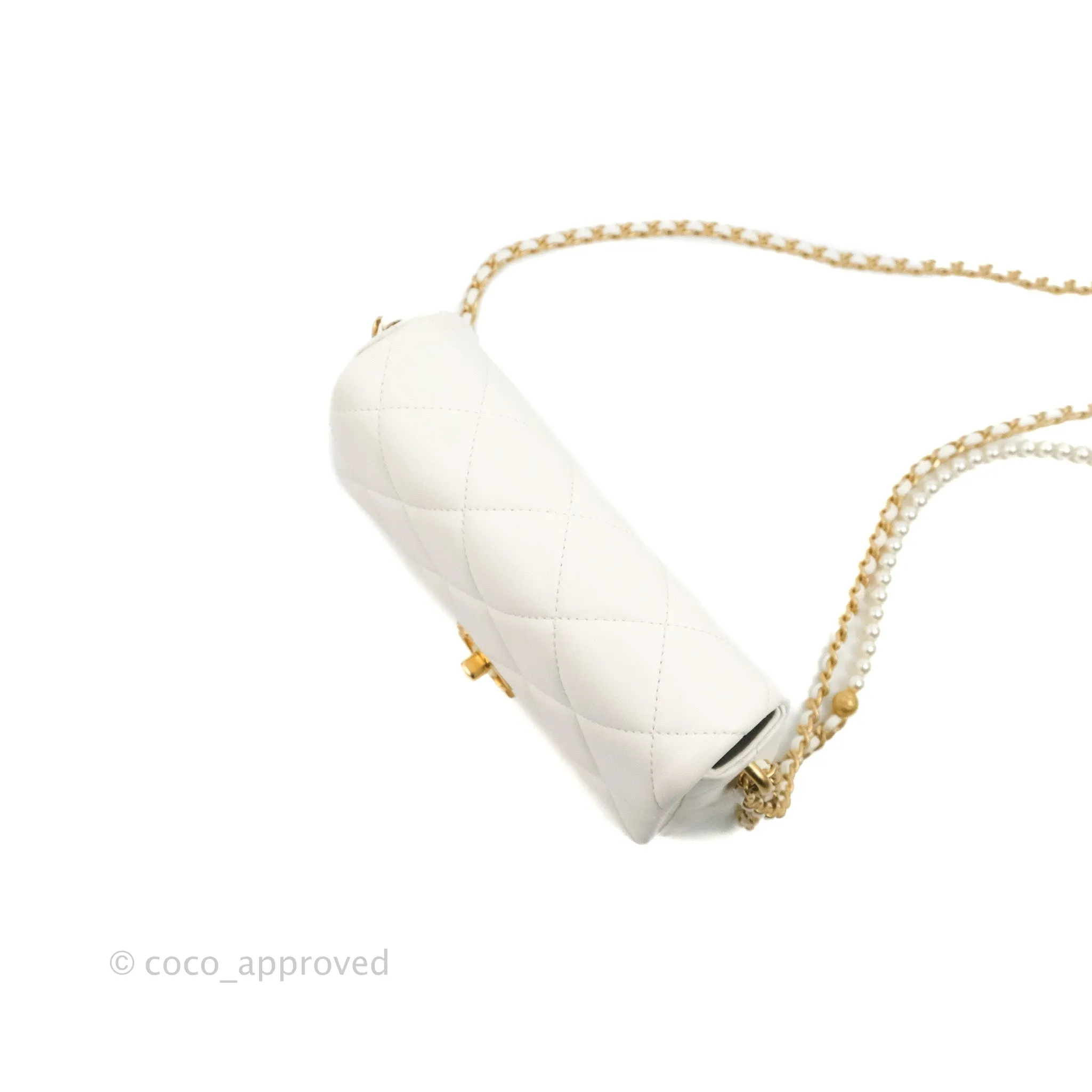 Chanel Quilted My Perfect Mini With Pearl White Lambskin Aged Gold Hardware