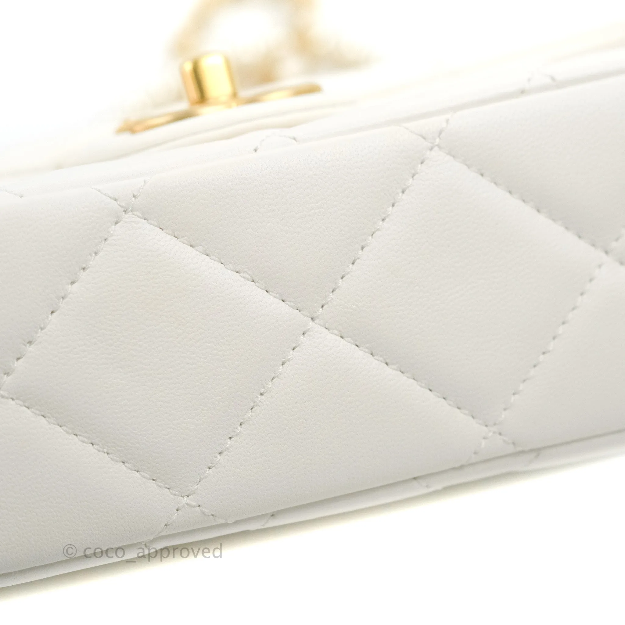Chanel Quilted My Perfect Mini With Pearl White Lambskin Aged Gold Hardware