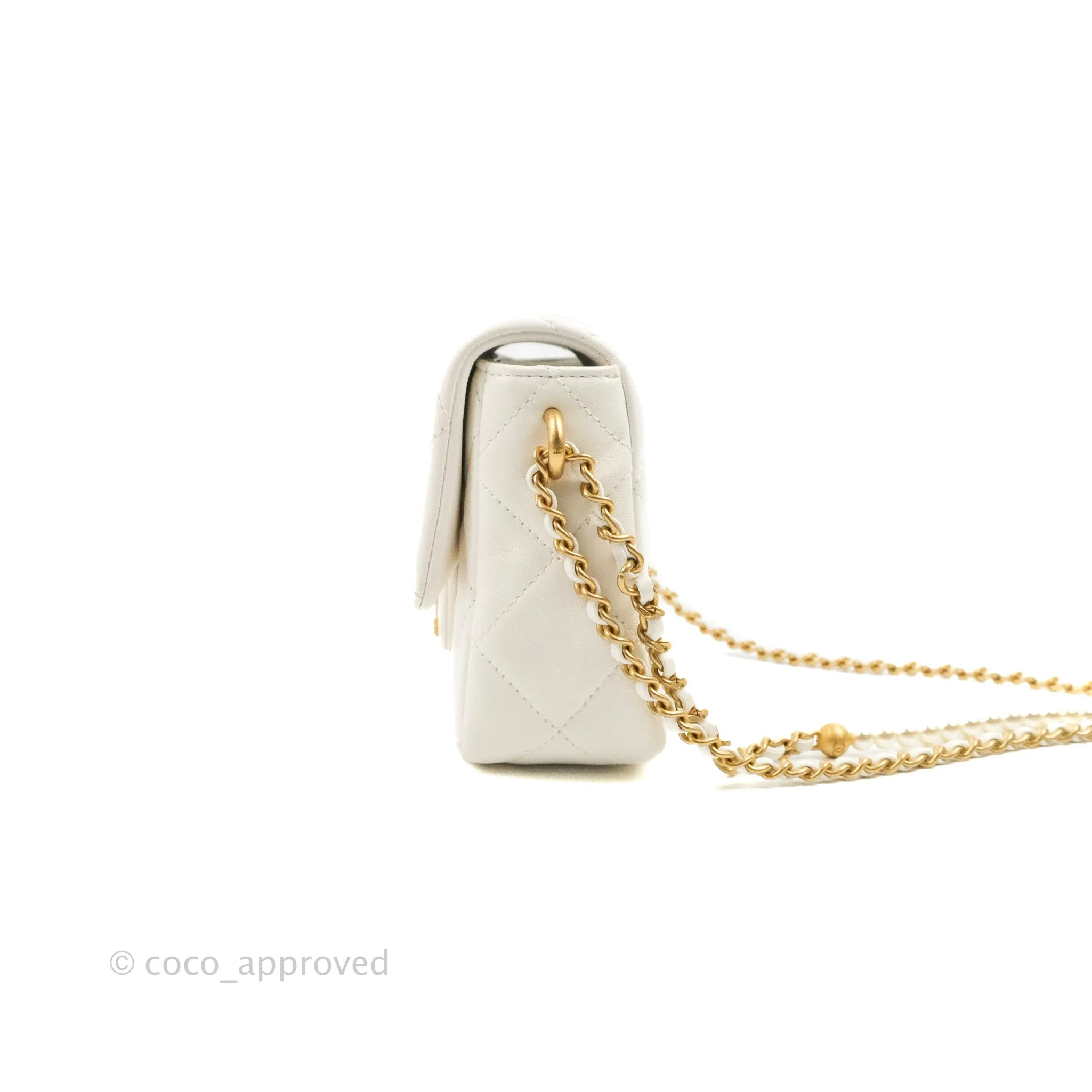 Chanel Quilted My Perfect Mini With Pearl White Lambskin Aged Gold Hardware