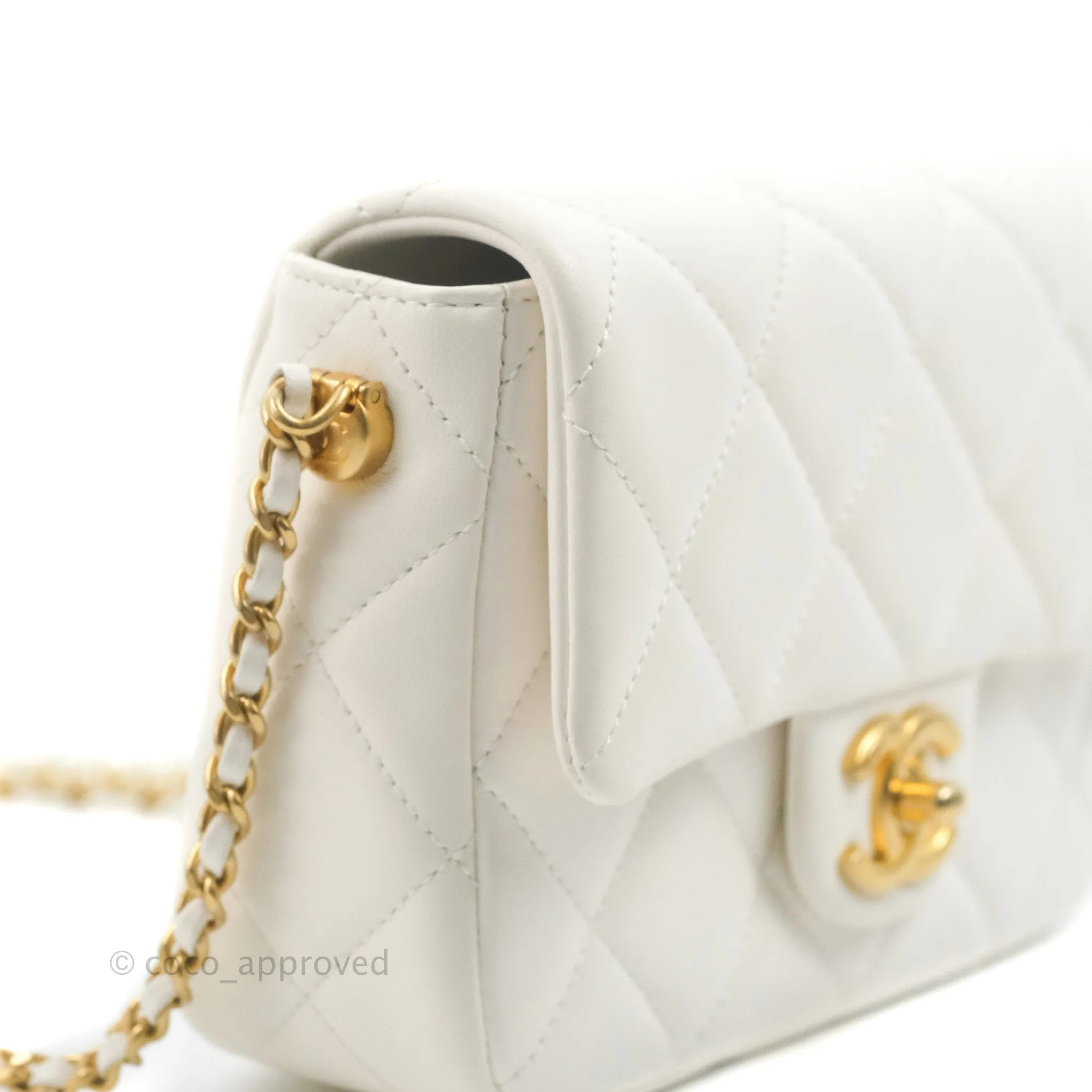 Chanel Quilted My Perfect Mini With Pearl White Lambskin Aged Gold Hardware
