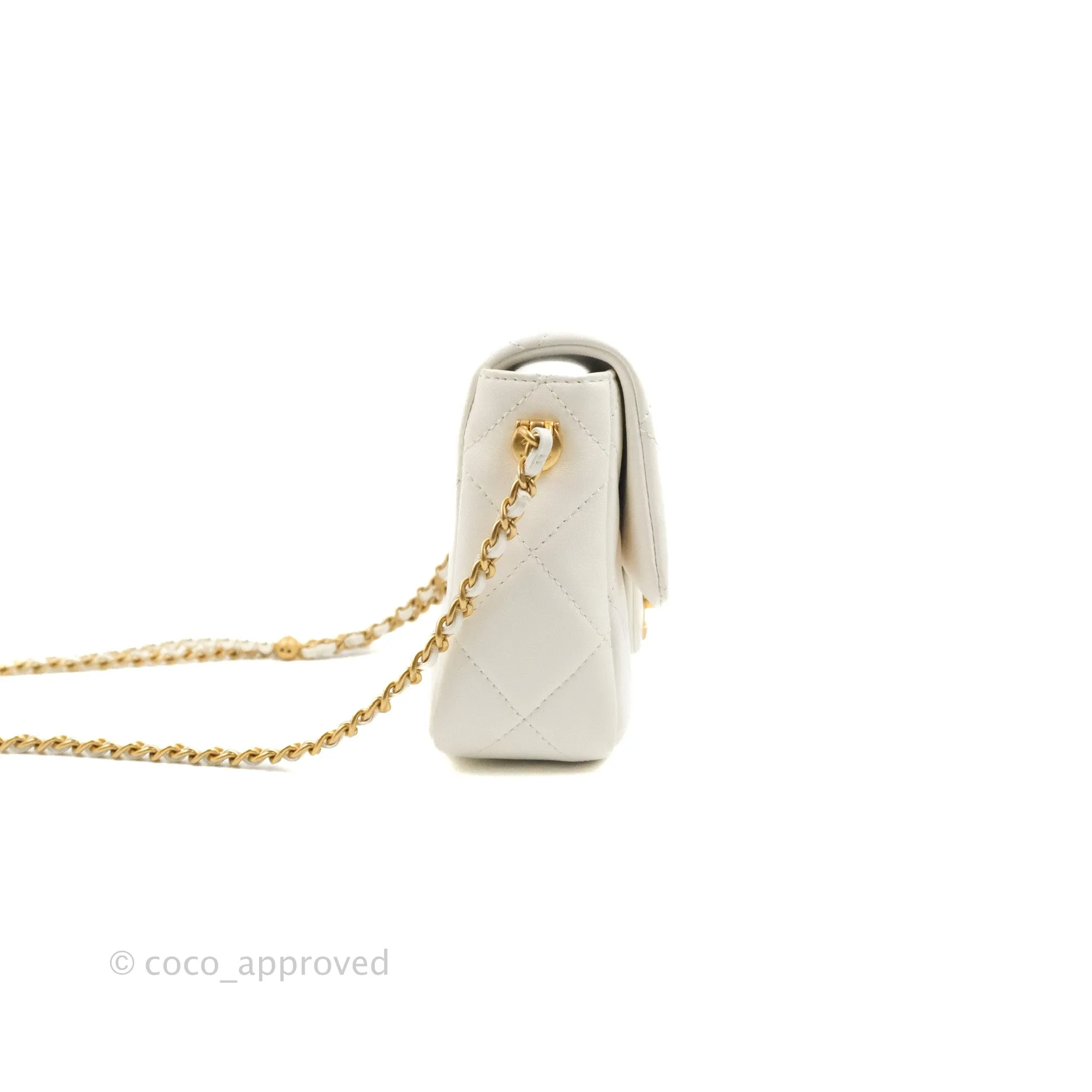 Chanel Quilted My Perfect Mini With Pearl White Lambskin Aged Gold Hardware