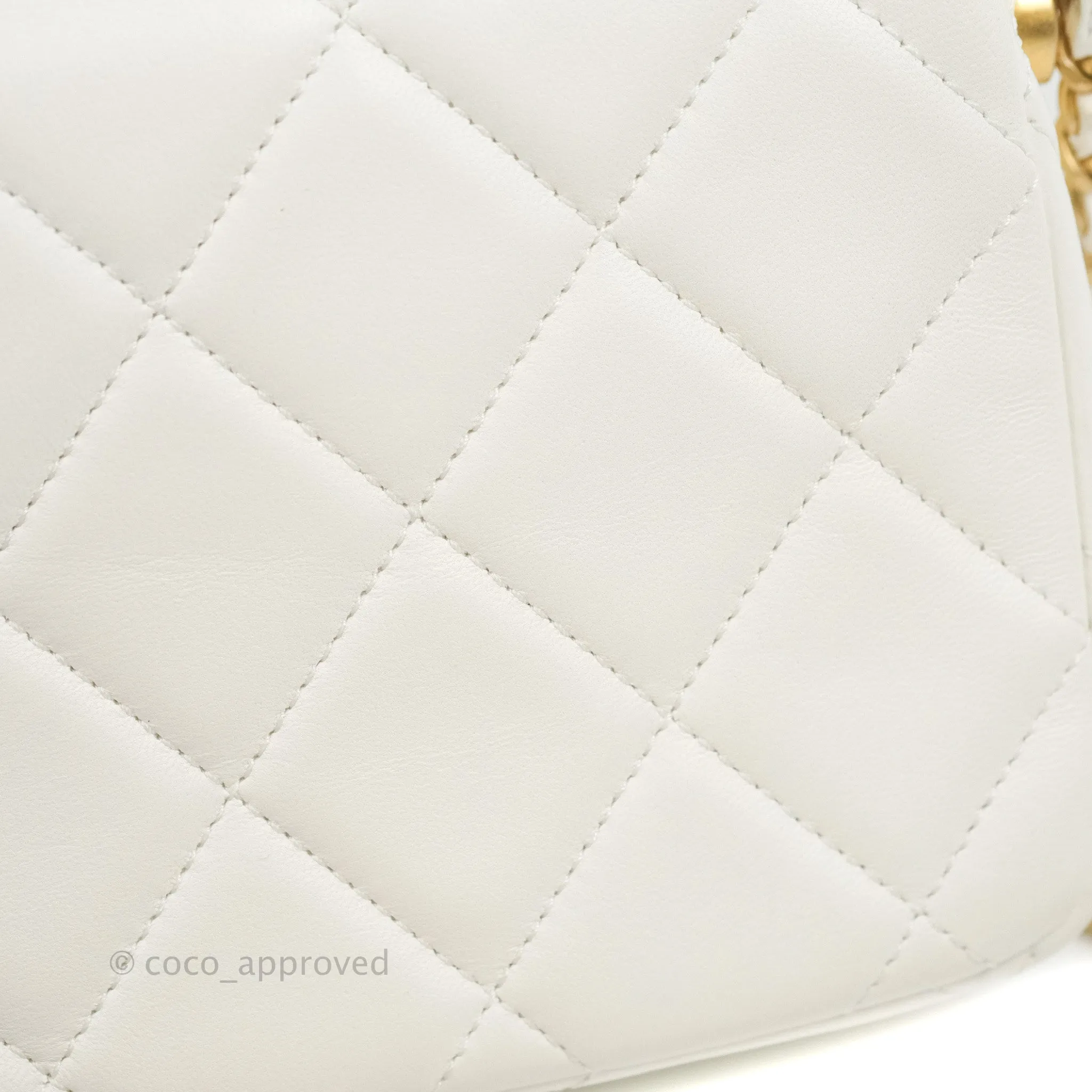 Chanel Quilted My Perfect Mini With Pearl White Lambskin Aged Gold Hardware