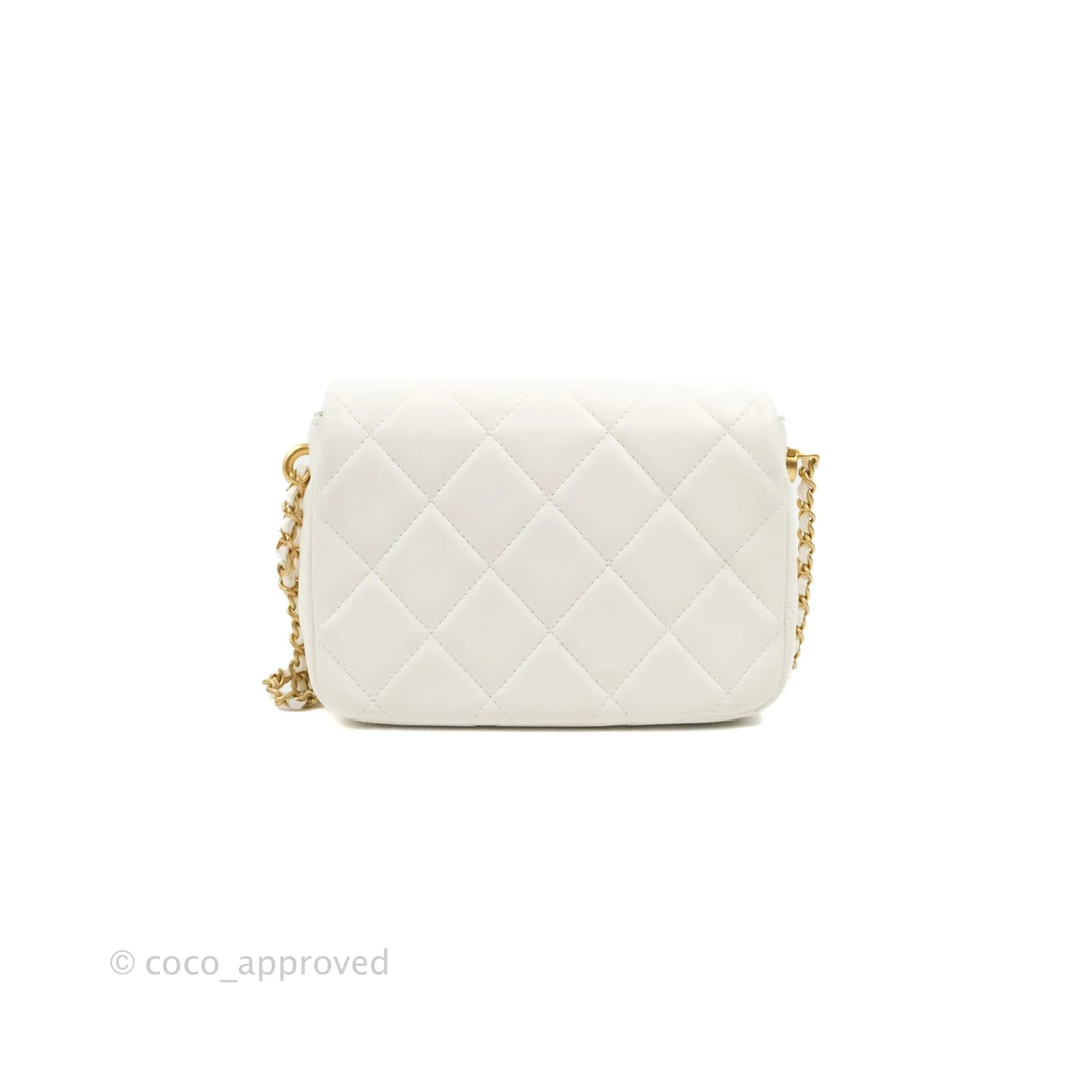 Chanel Quilted My Perfect Mini With Pearl White Lambskin Aged Gold Hardware