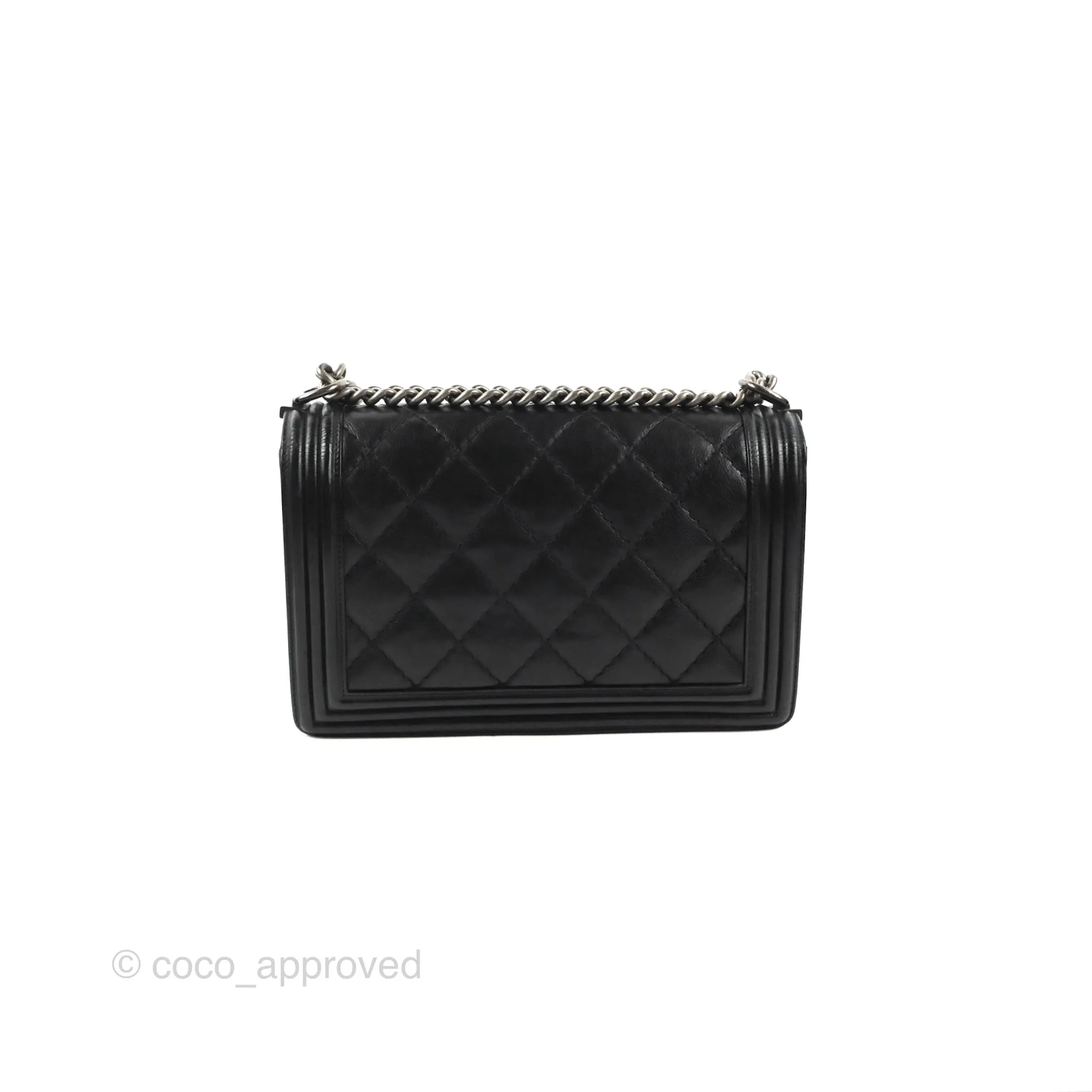 Chanel Quilted New Medium Boy Black Calfskin Ruthenium Hardware